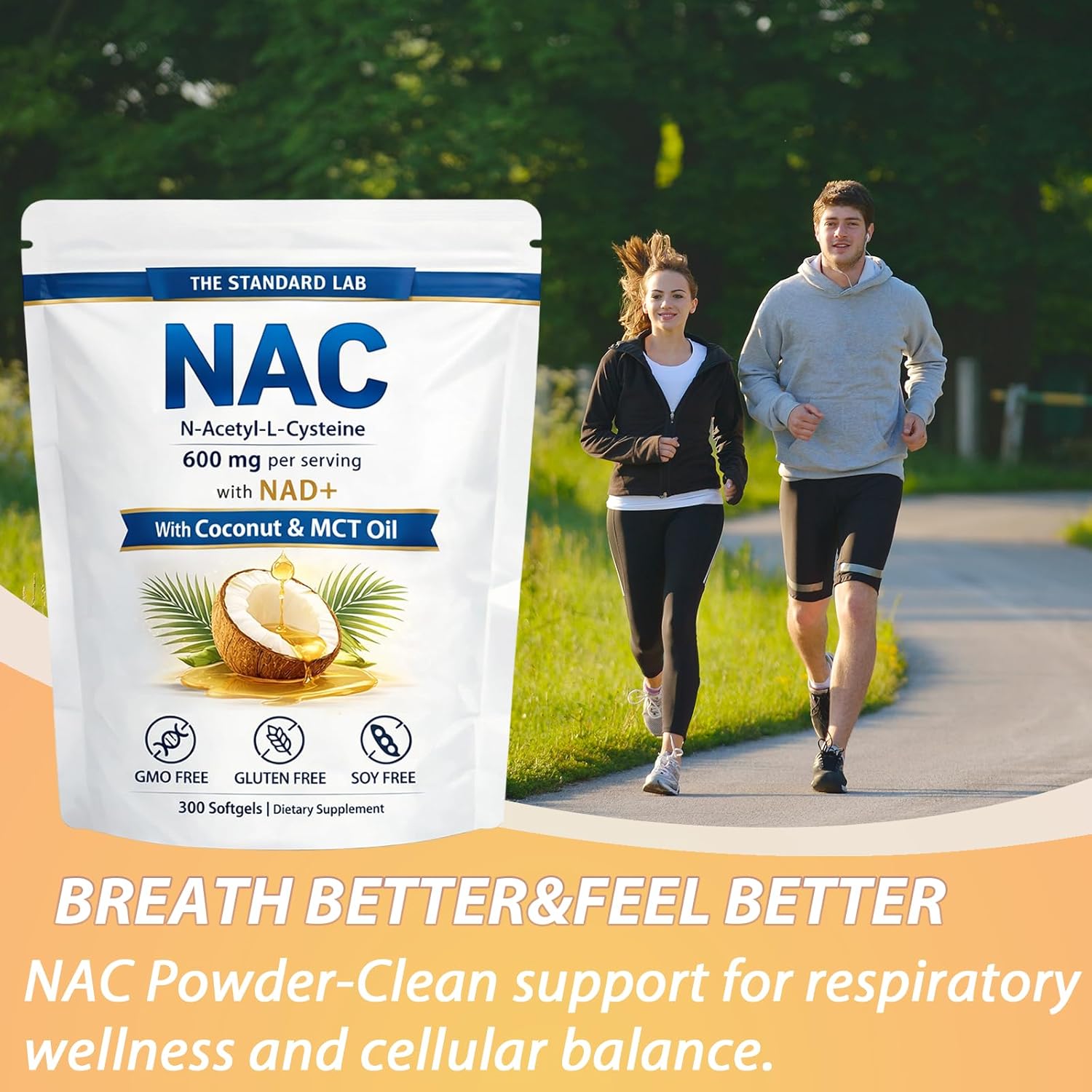 The Standard Lab NAC 600mg with NAD+ Daily Complex, N-Acetyl Cysteine Supplement Capsules, Antioxidant Support Formula, Vegan, Non-GMO, Gluten Free, 300 Softgels