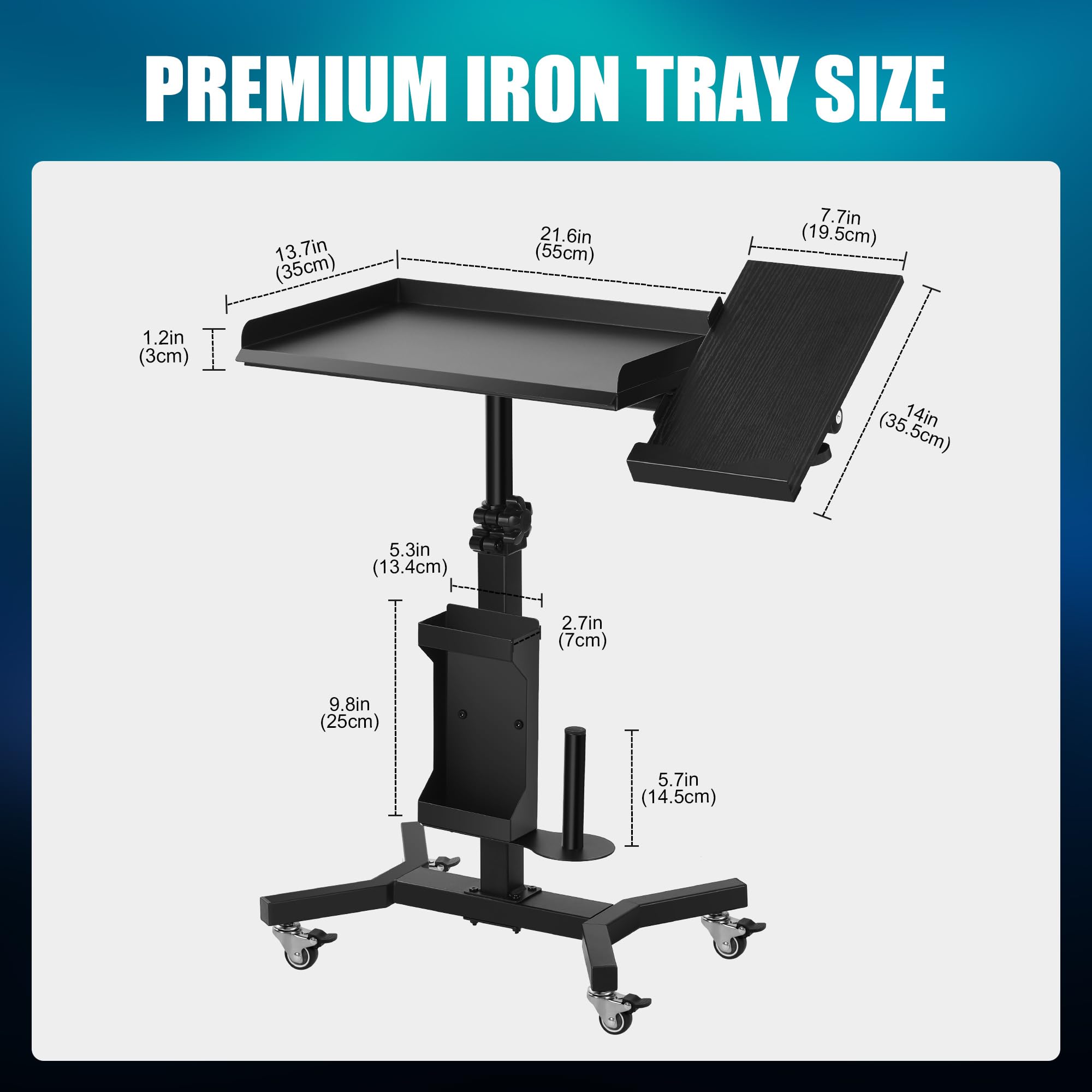 POARMEEY Chariot à roulettes pour Tatouage avec Extension, Table rotative pour Tatouage, Plateau à Outils Roulant Polyvalent pour Studio de Tatouage et Salon de beauté