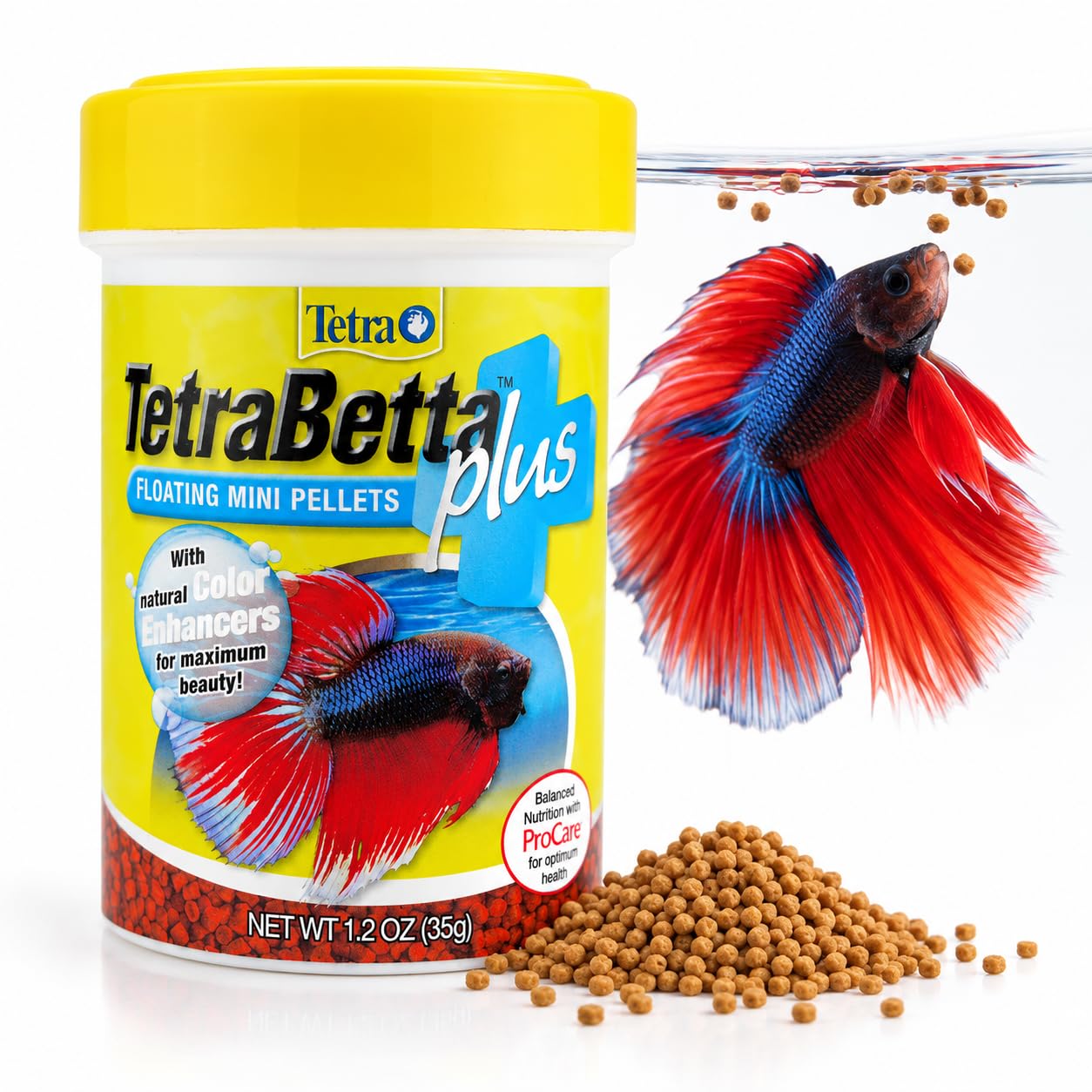 TetraBetta PLUS Floating Mini Pellets, Fish Food With Natural Color Enhancer, 1.2 ounces