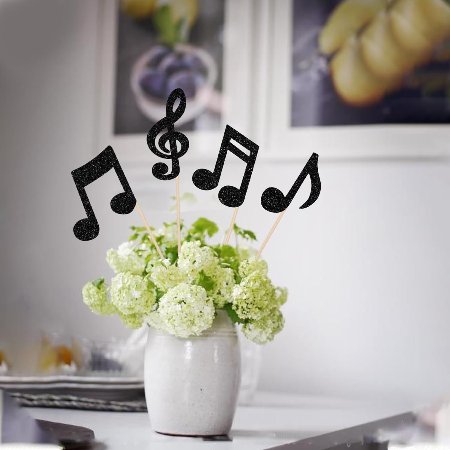 12 PCS Music Notes Centerpiece Sticks Musical Symbol Table Flower Centerpieces Sticks Rock Music Concert Theme Floral Decorations for Baby Shower Wedding Birthday Party Centerpieces Supplies Black