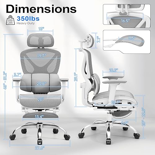 Miniatura 2 de Silla de oficina ergonómica de malla, silla de escritorio para el hogar, cómoda con soporte lumbar ajustable, reposacabezas y reposabrazos 3D,