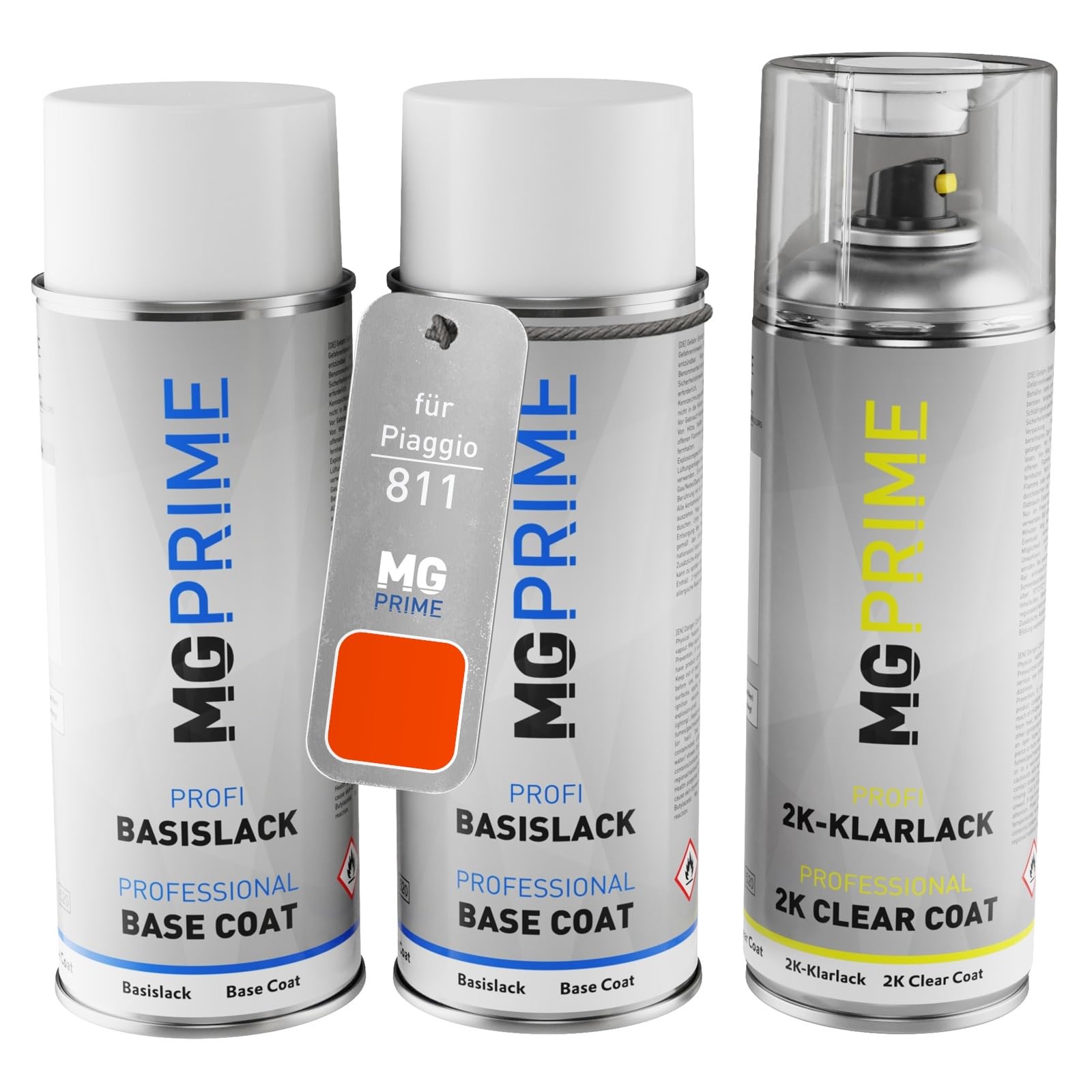 MG PRIME Bombolette di Vernice per auto per Piaggio 811 Rosso Corallo +2K | Kit vernice di fondo + base + trasparente 2K, bombolette spray 400ml