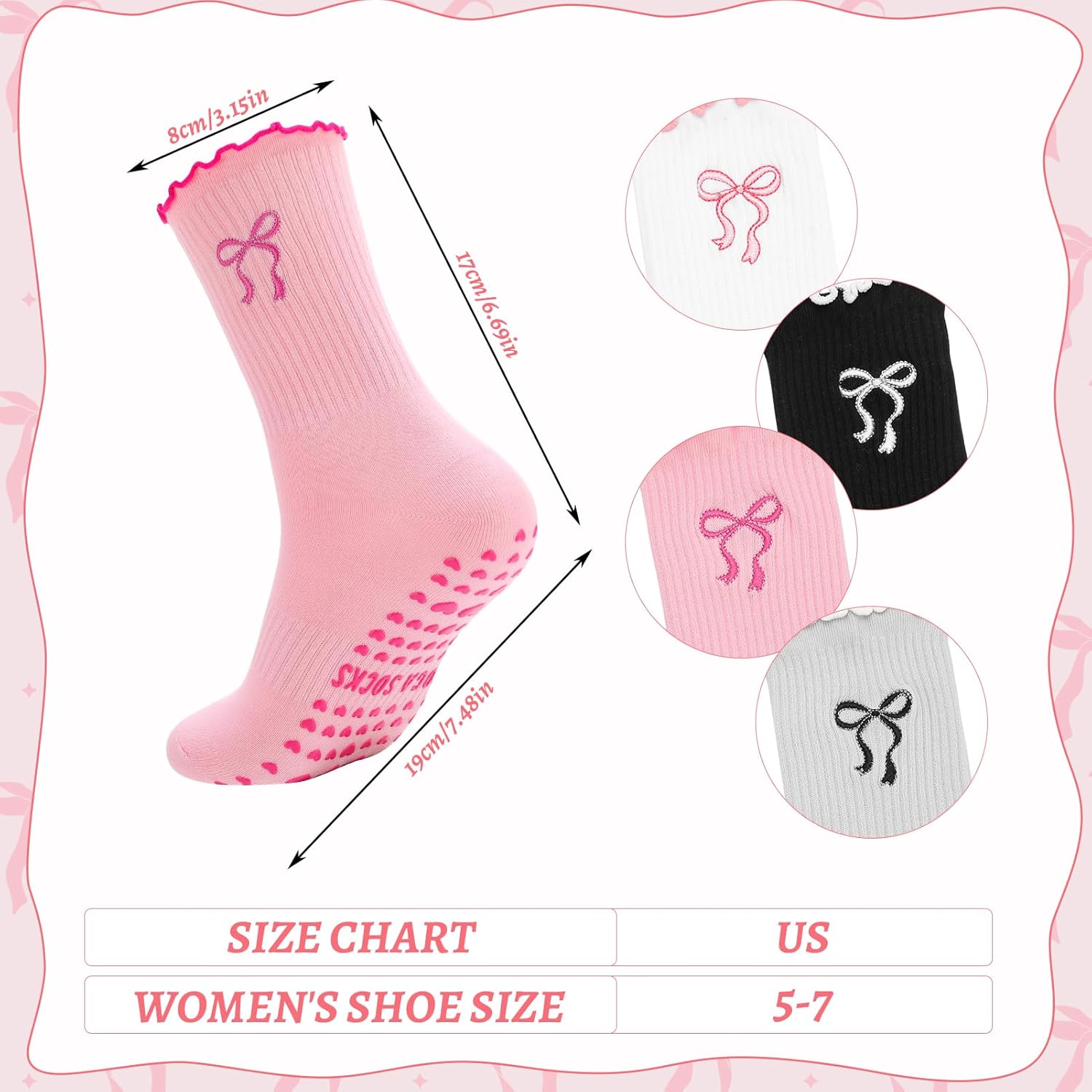 Jspupifip 4 Pairs Women Non-Slip Yoga Socks Cute Ruffle Grippy Socks for Pilates Barre Ballet Fitness Workout - Image 3
