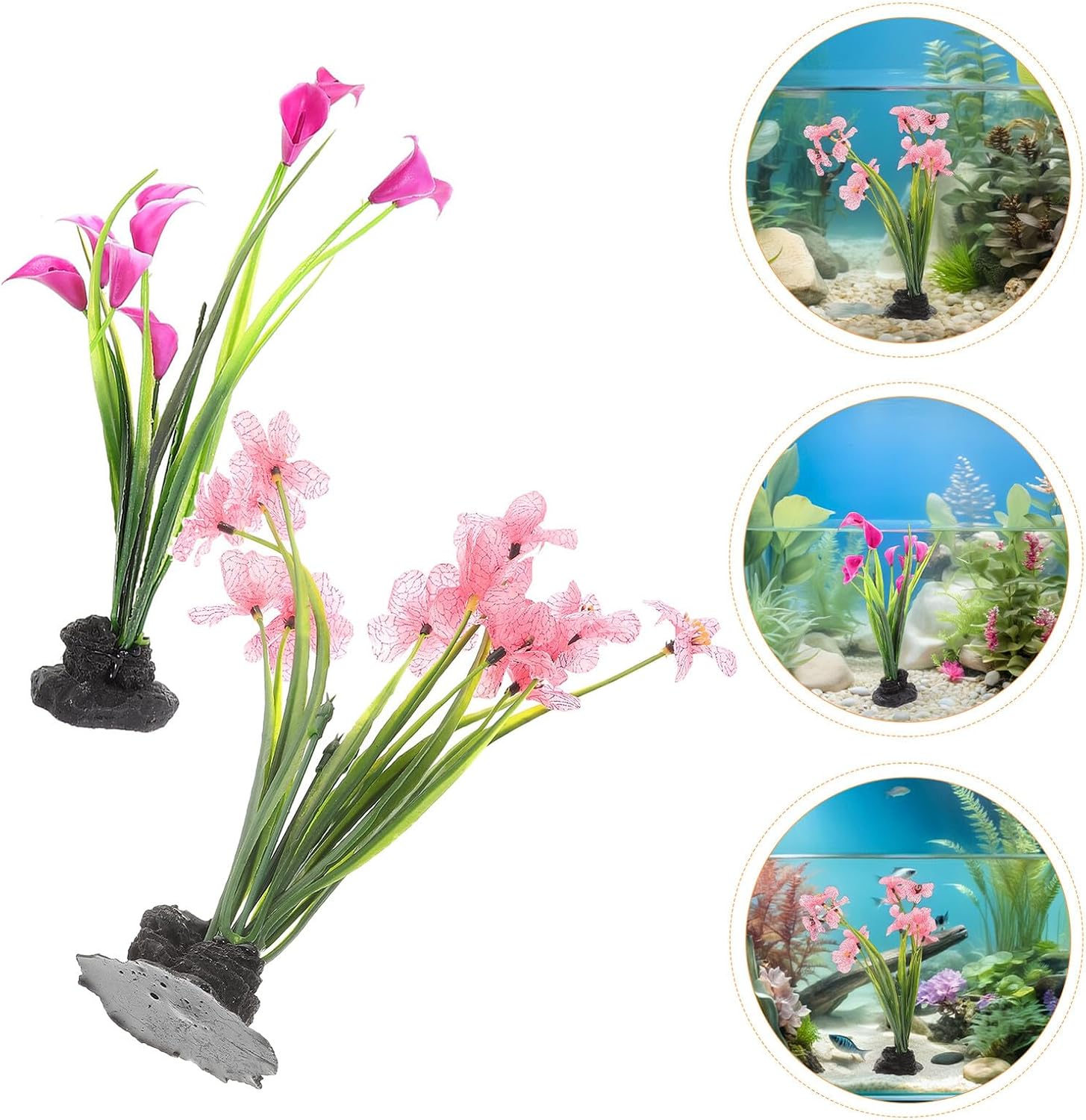 ibasenice 2pcs Artificial Aquarium Flower Plant Decor, Realistic Plastic Fish Tank Plant Decorations, Purple Violet and Aquarium Landscaping Ornaments for Freshwater Tanks