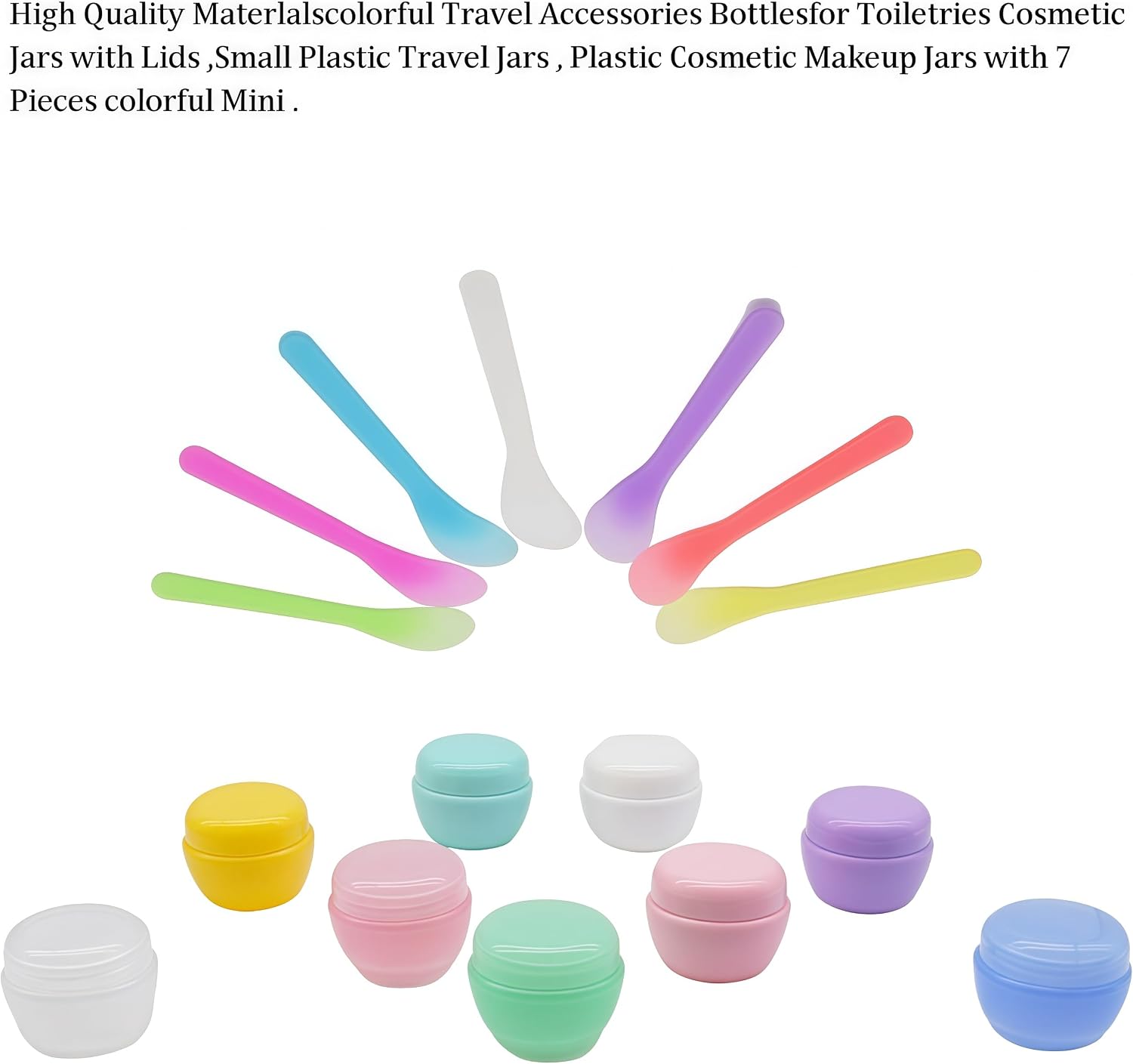 9 Pieces Colorful Travel Accessories Bottlesfor Toiletries 30g Gram Size Cosmetic Jars with Lids,Small Plastic Travel Jars, Plastic Cosmetic Makeup Jars with 7 Pieces Mini Spatulas （MFZG/30g） image 3