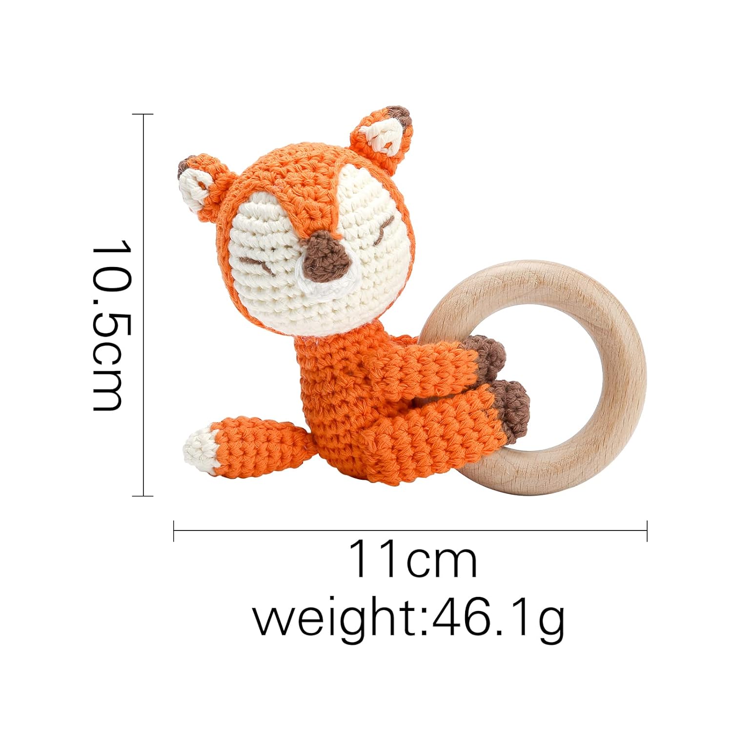 Wooden Baby Rattle Lovely Crochet Fox Ring Rattle & Teething Ring, Newborn Animal Rattle Toys, Baby Toys for Baby and Infant, Orange Fox : Toys & Games