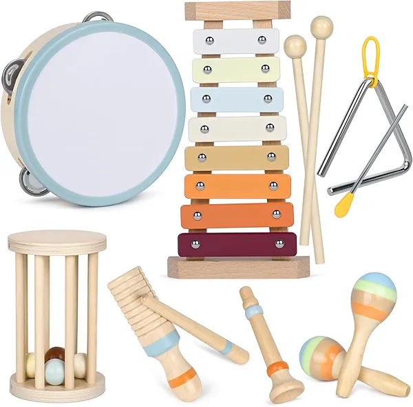 Toddler Musical Instruments, Montessori Baby Musical Instruments Toys for Toddler 1-3, Wooden Musical Toys with Xylophone for Kids Preschool Educational Birthday Gift 3+