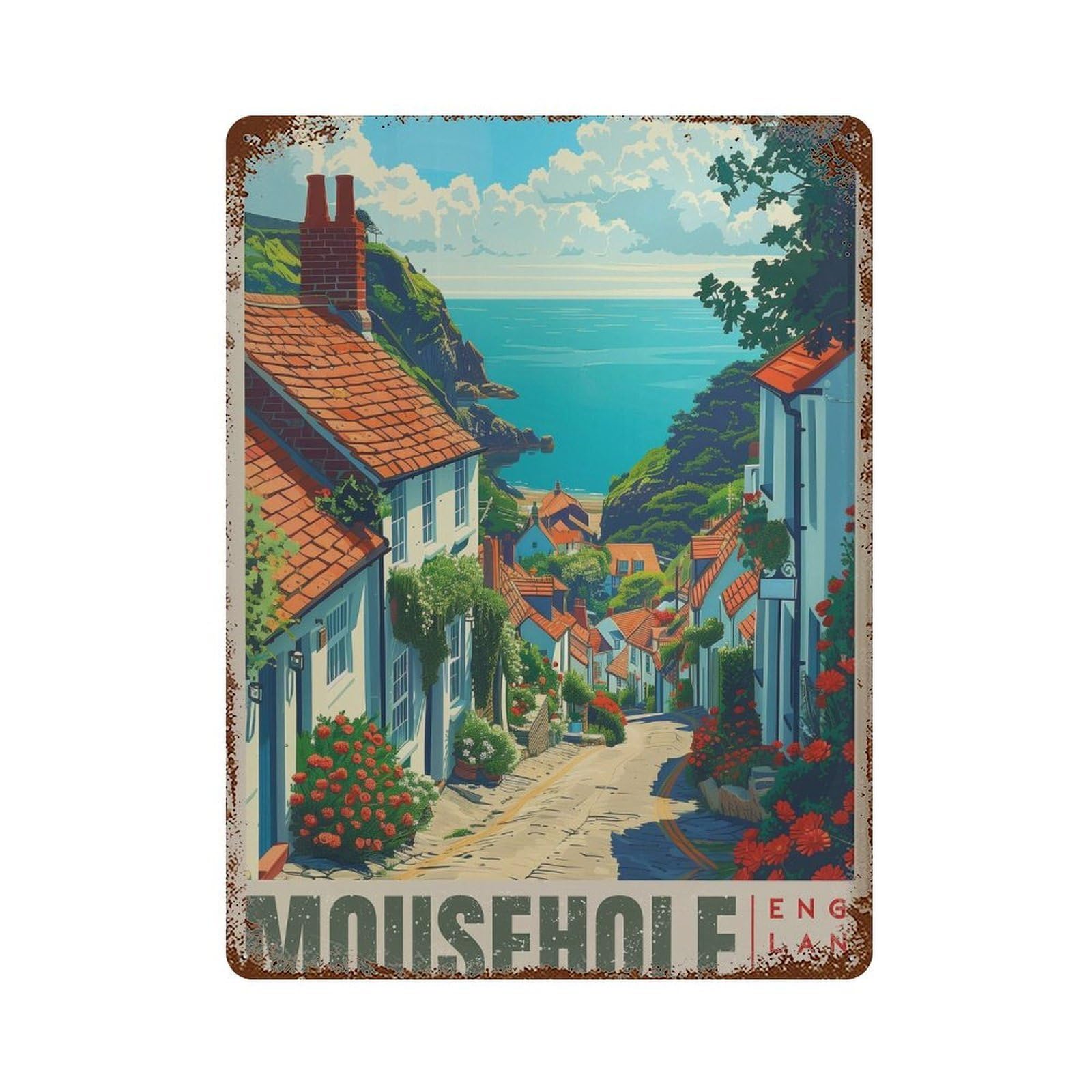 xiaoxiaoshen Mousehole Cornwall Coastal UK Travel Wall Decor Art Metal Tin Poster Modern Home Decor Art Home Bar Shop Decorations Vintage Sign 40x30cm