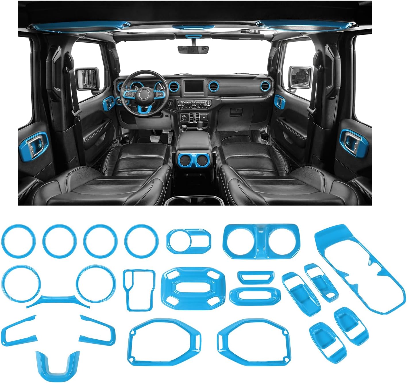 23pcs Full Set Interior Trim Kit for Jeep Wrangler JL JLU Gladiator JT 2018-2023 Steering Wheel Door Handle Air Conditioning Vent Cup Holder Reading Light Headlight Gear Cover, Orange