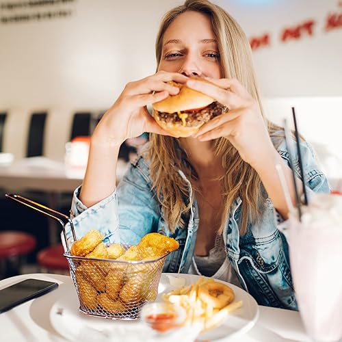 Miniatura 6 de Eyourlife 8 cestas para servir papas fritas, cesta de acero inoxidable, soporte para alitas de pollo mini cuadradas de 4 pulgadas, para restaurante,