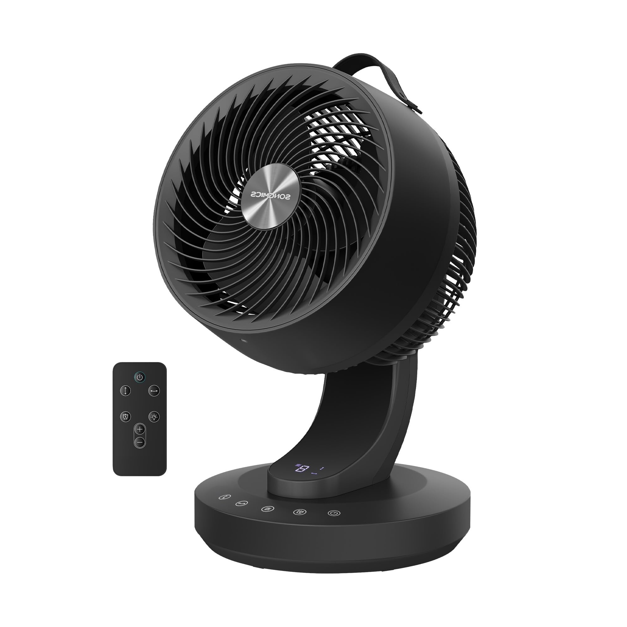 SONGMICS Ventilatore da Tavolo, Ventilatore Silenzioso 20 dB per Camera da Letto, Display LED e Telecomando, Oscillante 70°, 8 Velocità, Timer 12 Ore, Circolazione d’Aria, Nero Inchiostro XFC001B1EU