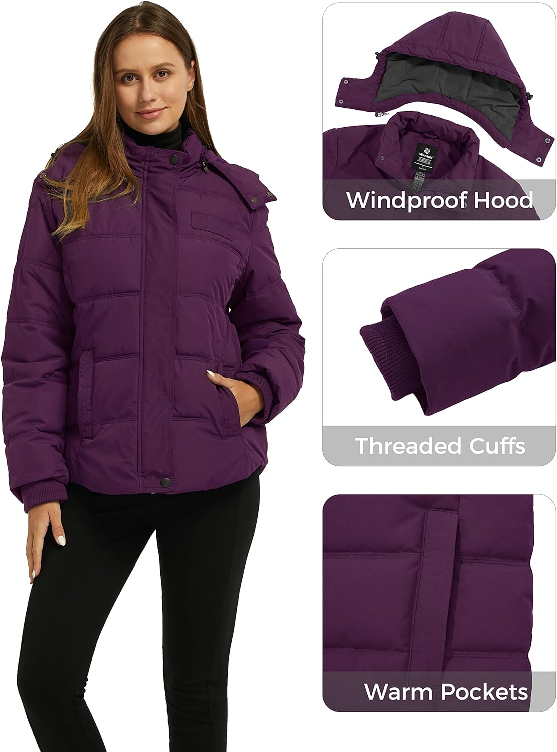 Wantdo Women's Hooded Warm Winter Coat Quilted Thicken Puffer Jacket with Removable Hood - Image 6