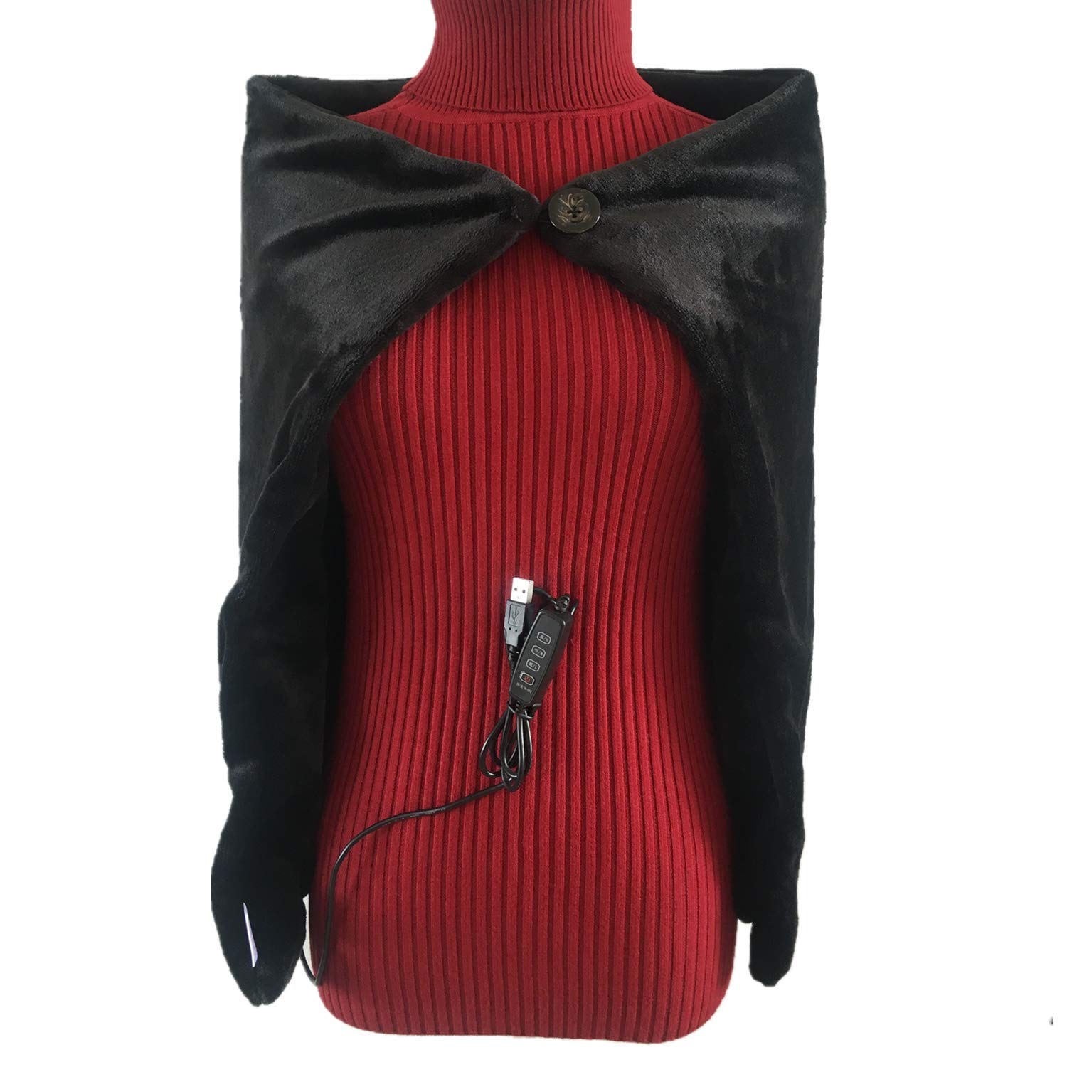 CEBuy USB Electric Blanket, Heated Shawl Throws 5V/2A-3-Heat Setting Design Scarf Neck Shoulder Blanket (Black)