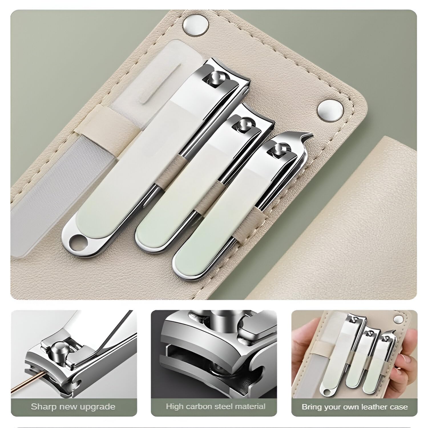 Jeyux 10 in 1 Nail Clippers Set, Large Toe Nail Clippers Kit, Sharp Stainless Steel Cutter for Thick Finger Nail, Professional Grooming Kits, Travel Nail Kit for Women (Light Green) 2