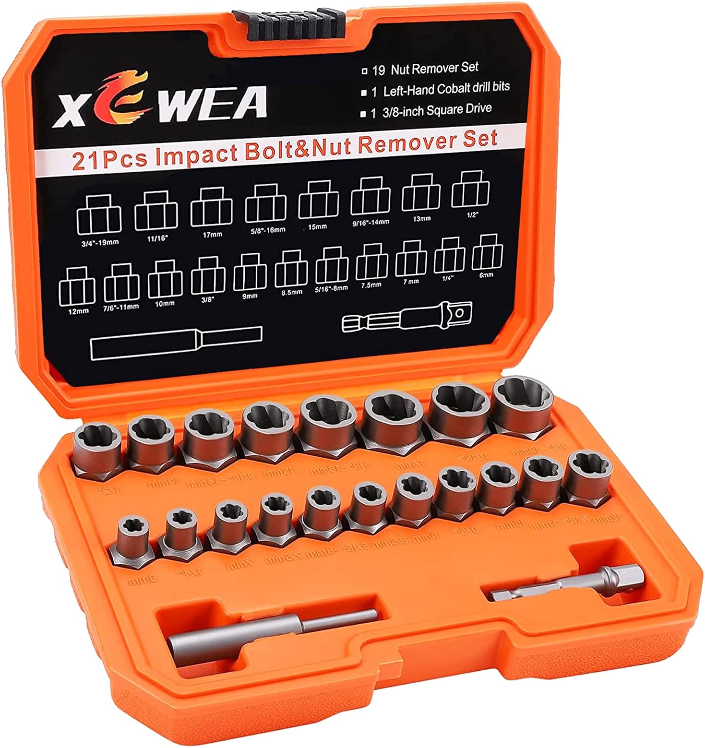 XEWEA 21PCS Bolt Nut Extractor Set, Easy Out Broken Lug Nut Extraction/Remover Socket Set for
