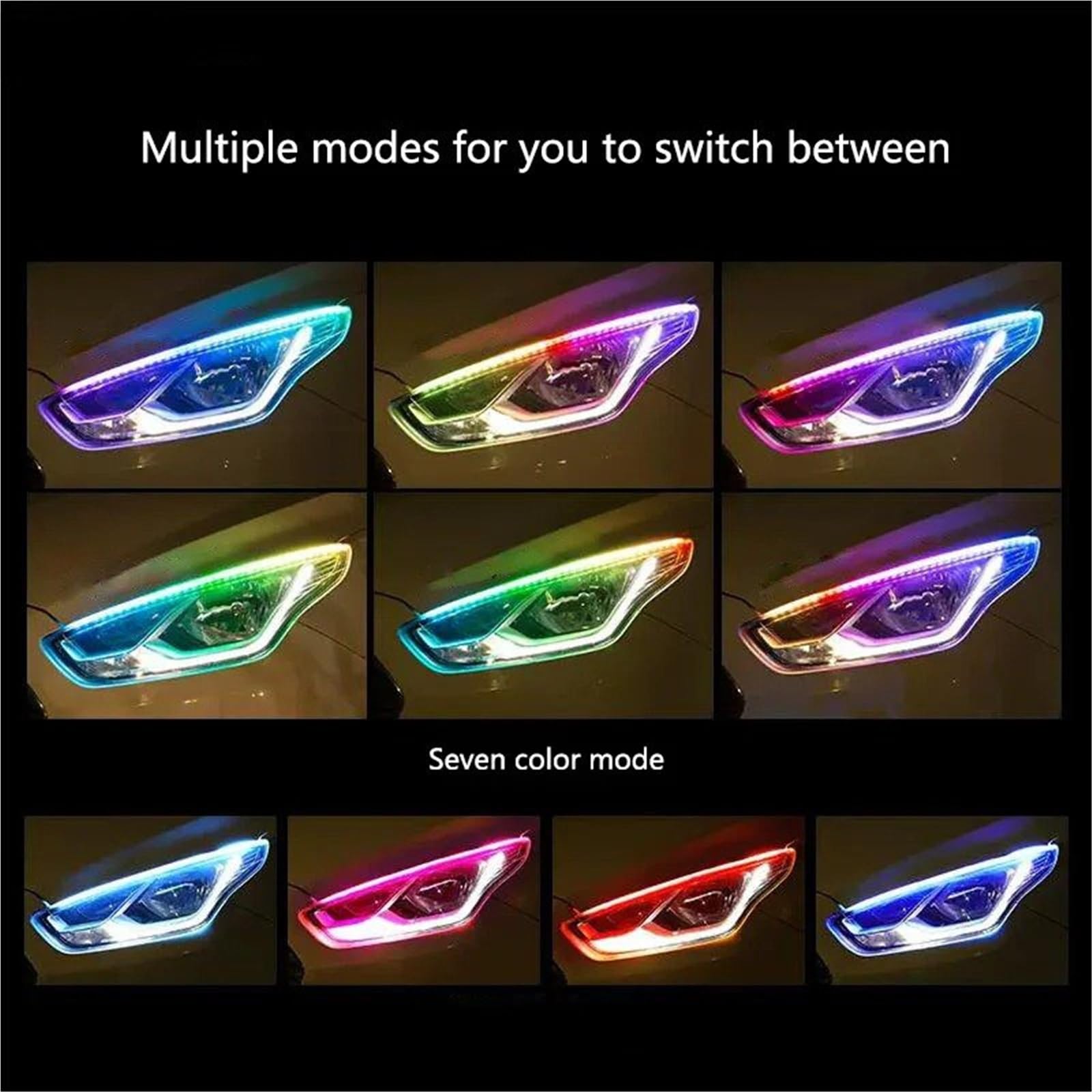 12V 2 Pièces DRL Voiture LED Feux Jour APP Contrôle Flexible RGB Symphonie Coulant Clignotant Bande Phare Lampe Décorative Clignotants LED(30cm)