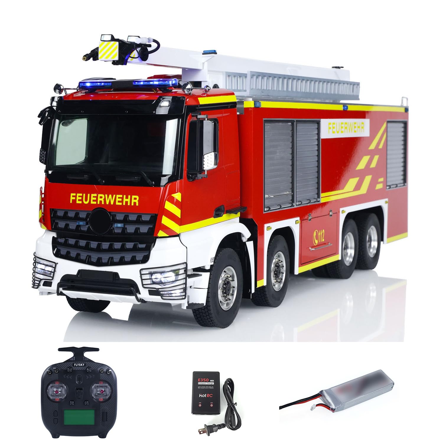 TOUCAN RC HOBBY 1/14 8x4 RC Nozzle High Range Extendable Gun Tower Fire Engine Metal Chassis 3363 2-Speed Transmission Light Sound ST8 Remote Control