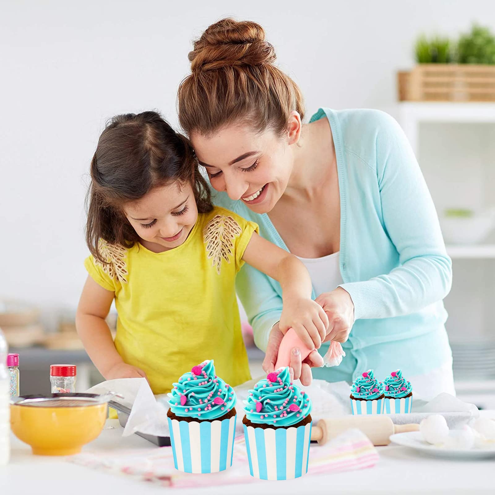 100 Pirottini Per Muffin Eleganti – Strisce Blu E Bianche, Carta Forno Antigrasso, Perfetti Per Feste E Matrimoni