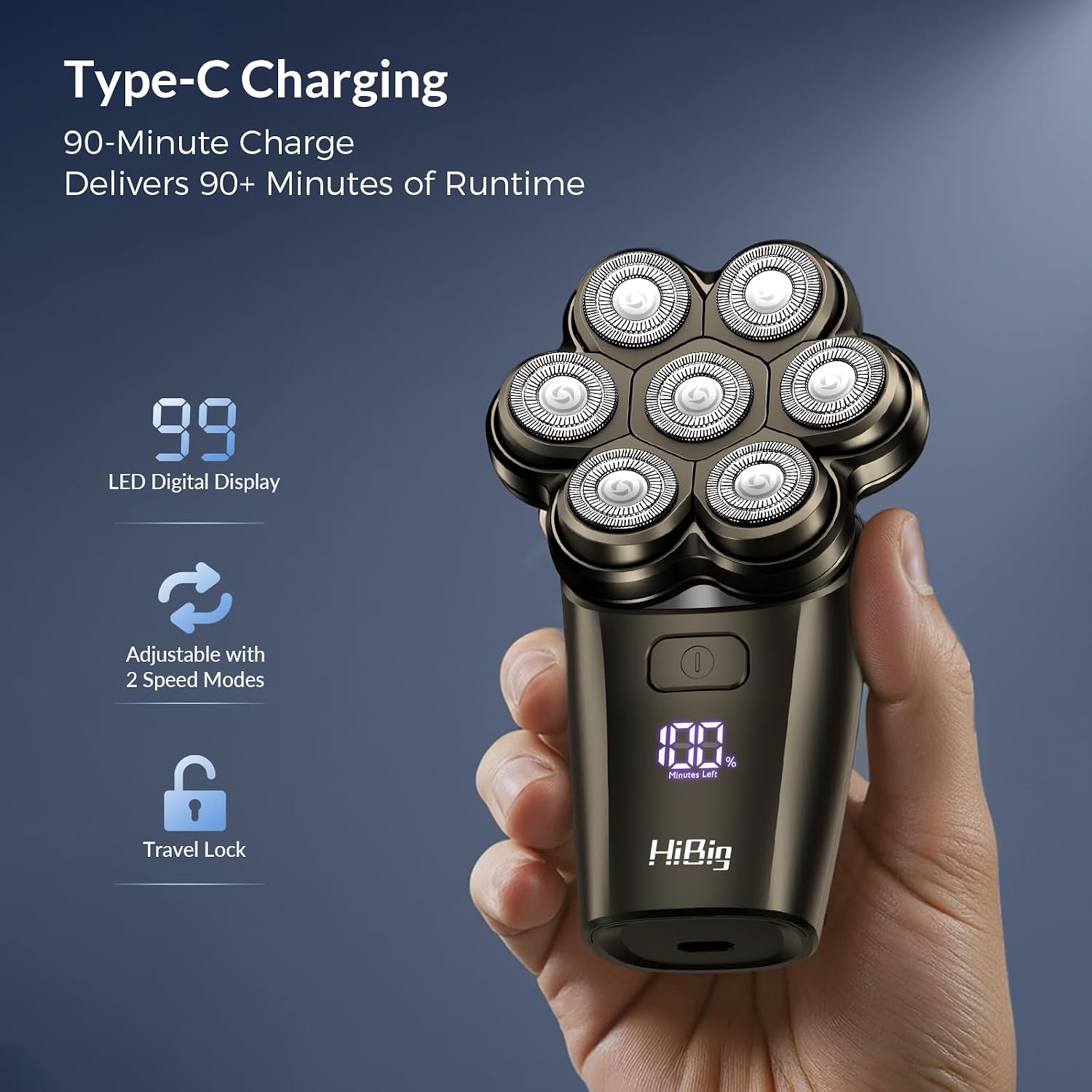 7D Arc Electric Shaver for Head & Body, 5-in-1 Upgraded Electric Razor for Men, Waterproof Wet/Dry Detachable Head Shaver, LED Display Rechargeable Electric Shaving & Grooming Kit, Grey - 6