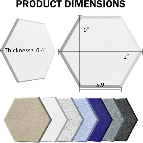Miniatura 2 de SHJADE Paneles acústicos autoadhesivos 12 piezas de 12 x 10 x 04 pulgadas paneles acústicos hexagonales de alta densidad gris plateado