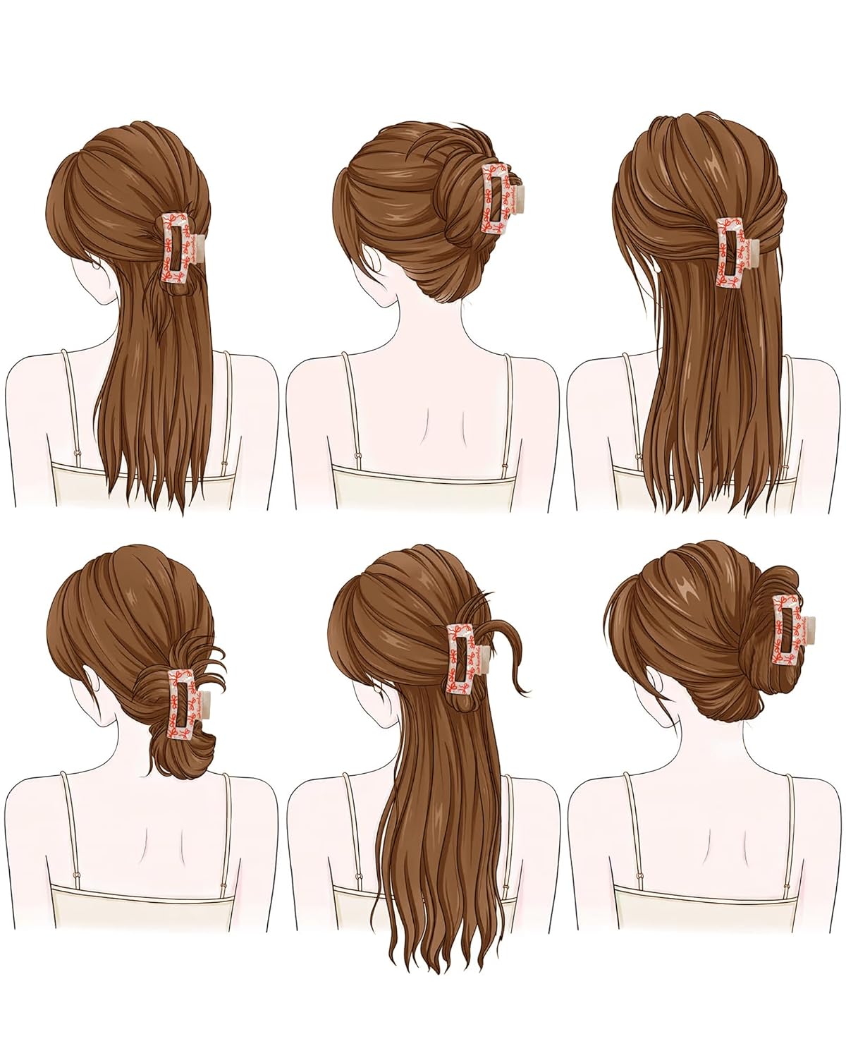 Mesovor 3 Pack Bow Cherry Printed Hair Claw Clips, Non-slip 3.54" Medium Square Hair Grip Clawclips | Acrylic Strong Hold Banana Clips (Bow: Red, Purple, Black) - Image 6