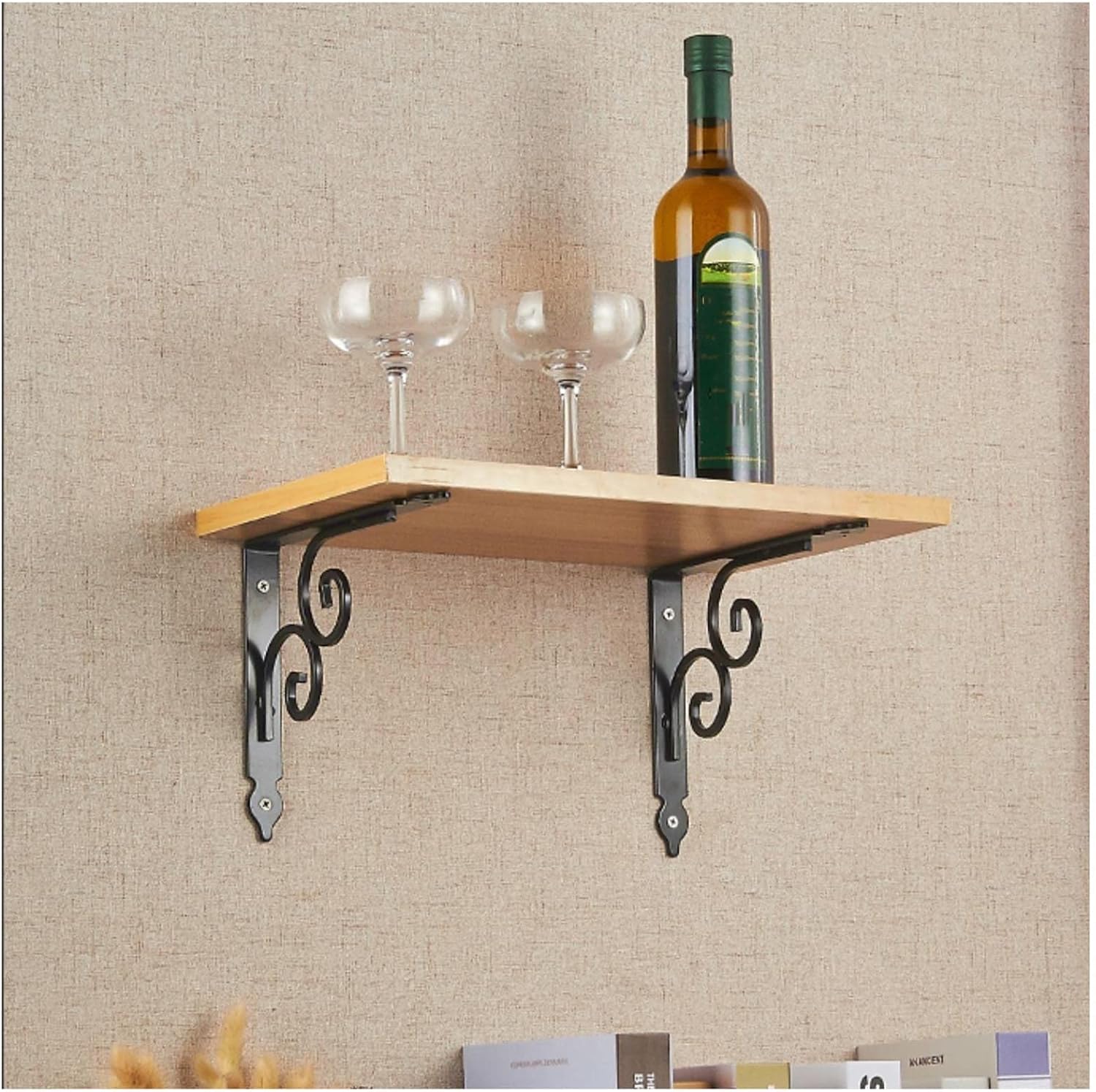 Shelf Brackets,Shelf Support Peg,Wall Brackets，Bracket, Shelf Brackets,Wall Mounted Shelf Corner Brace,Triangular Floating Metal Wall mounted Shelving Bracket, Fixed Bracket for Shelf/console, Black 1