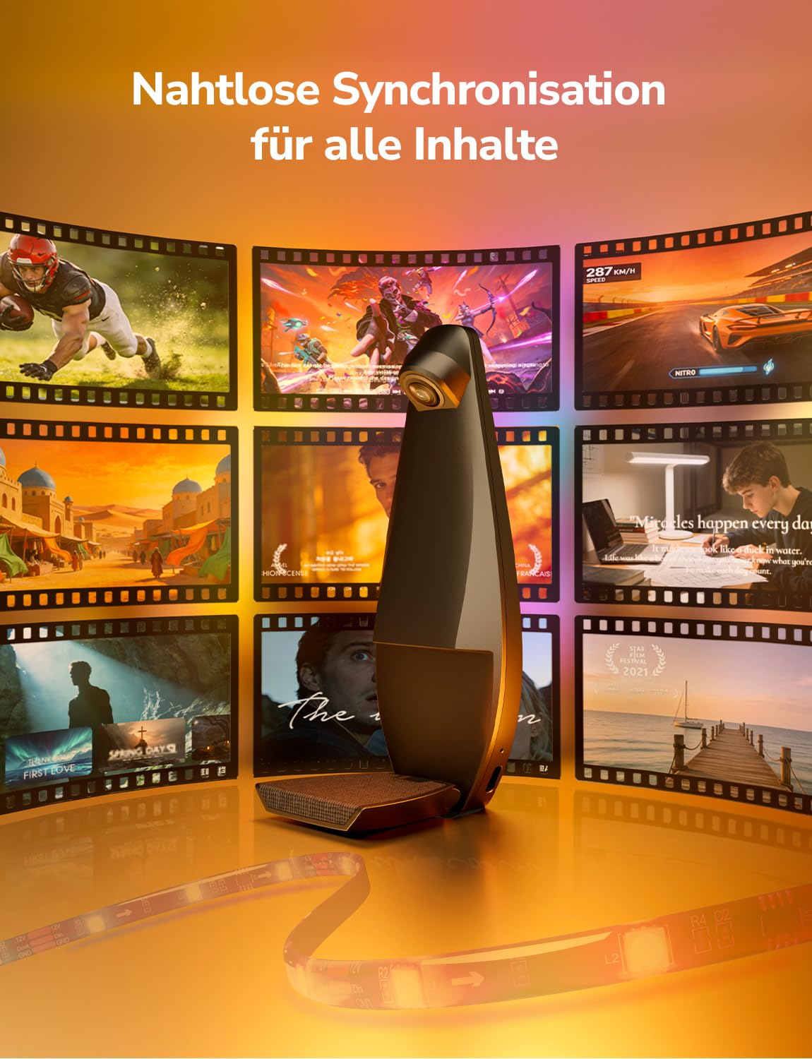 Lepro STV1 AI Smart TV Hintergrundbeleuchtung 3.6M für 55-65 Zoll TVs | LED Streifen mit Kamera, Geringe Latenz/Musiksynchronisation/Sprach und App-Steuerung RGBIC mit Ultraweitwinkelobjektiv