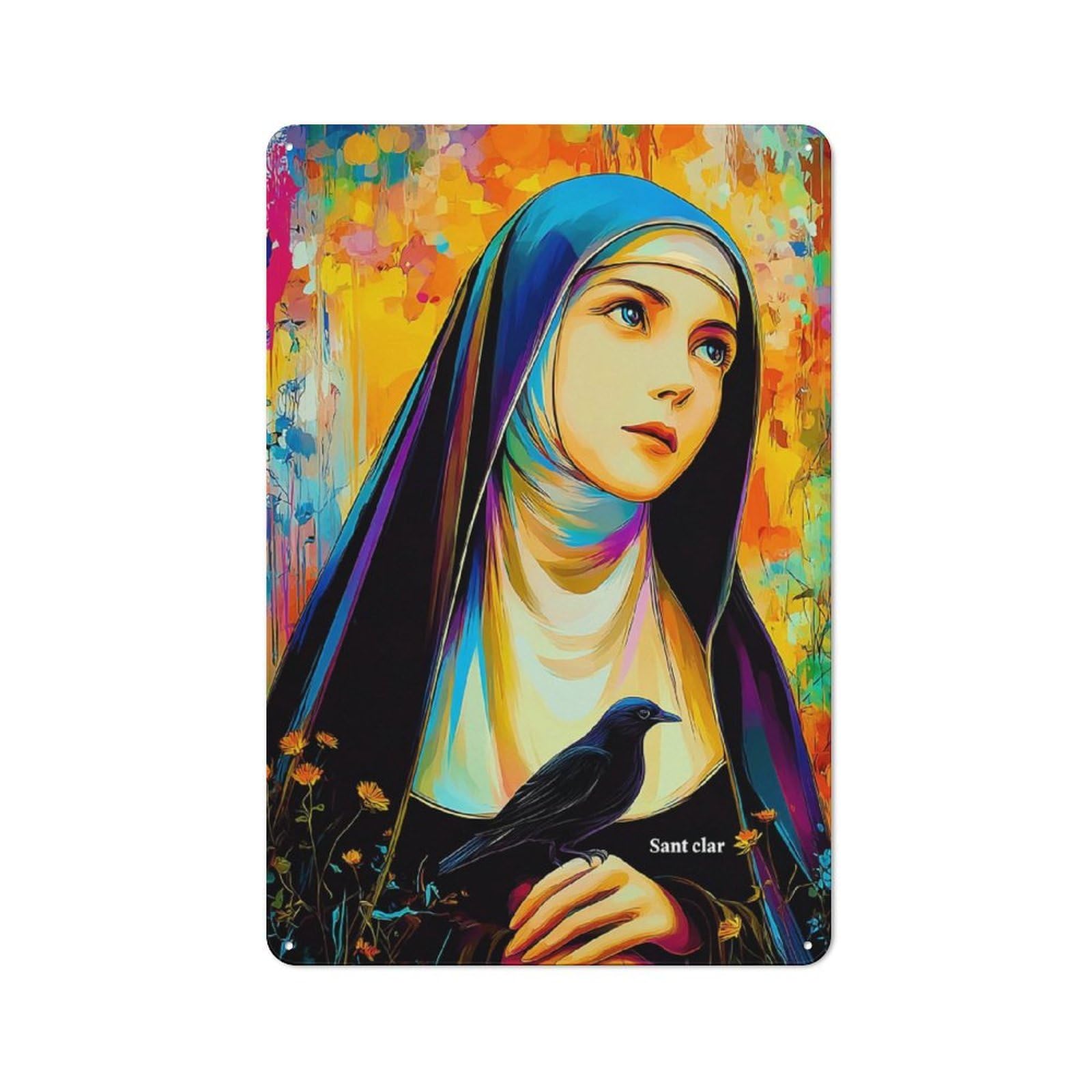 Junmoney Saint In Colorful Garden With Raven Retro Metal Wall Sign 30X20cm For Hobby Room Or Studio, For Garage, Workshop And Man Cave Decoration