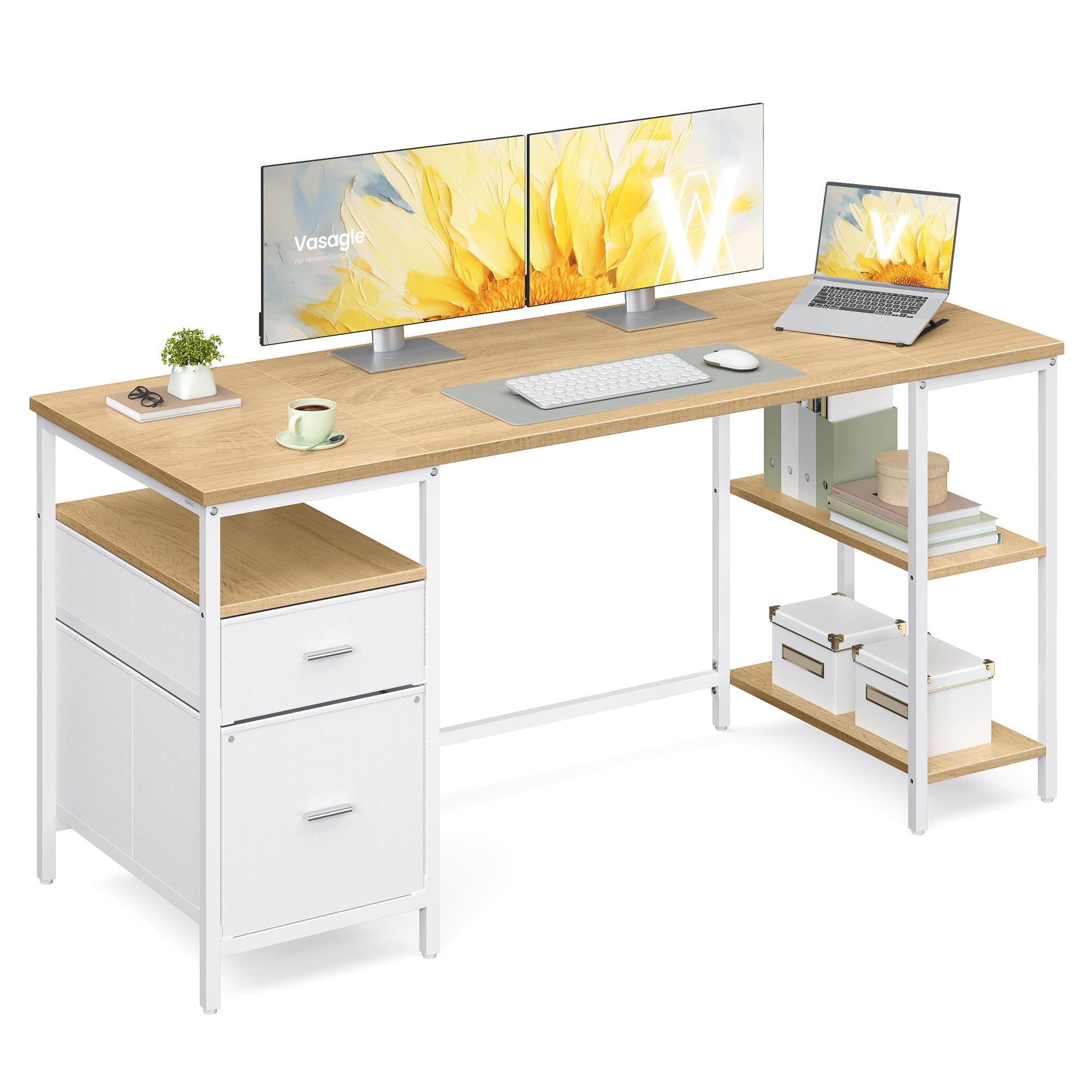 LEDREM Computer DeskWork Desk With Storage3 Shelves2 Drawers160 X 60 X 76 CmFor Home OfficeLiving RoomIndustrial Style from B&Q
