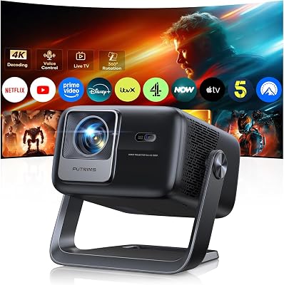 Smart Projector with Google TV, 1200 ANSI Native 1080P 4K Decode Home Cinema Projector Movie Short Throw with 360 Stand, 30W Speaker, AI Auto Focus, 6D Keystone, HDR10 Projectors for Bedroom, Outdoor