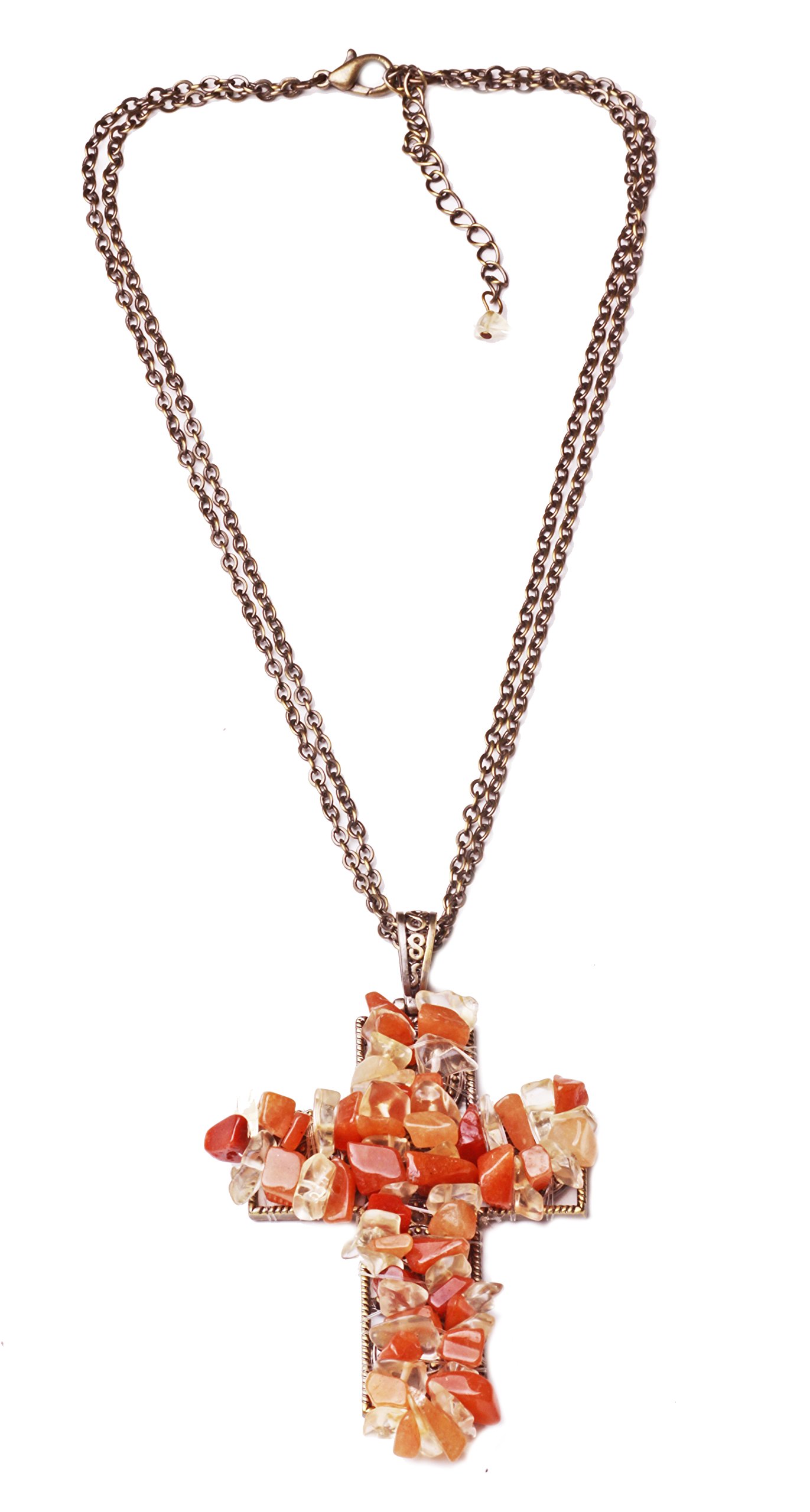 STRIKENDE KETTINGCHOKER MASSIEVE ORANGE BEADS CROSS PENDANT