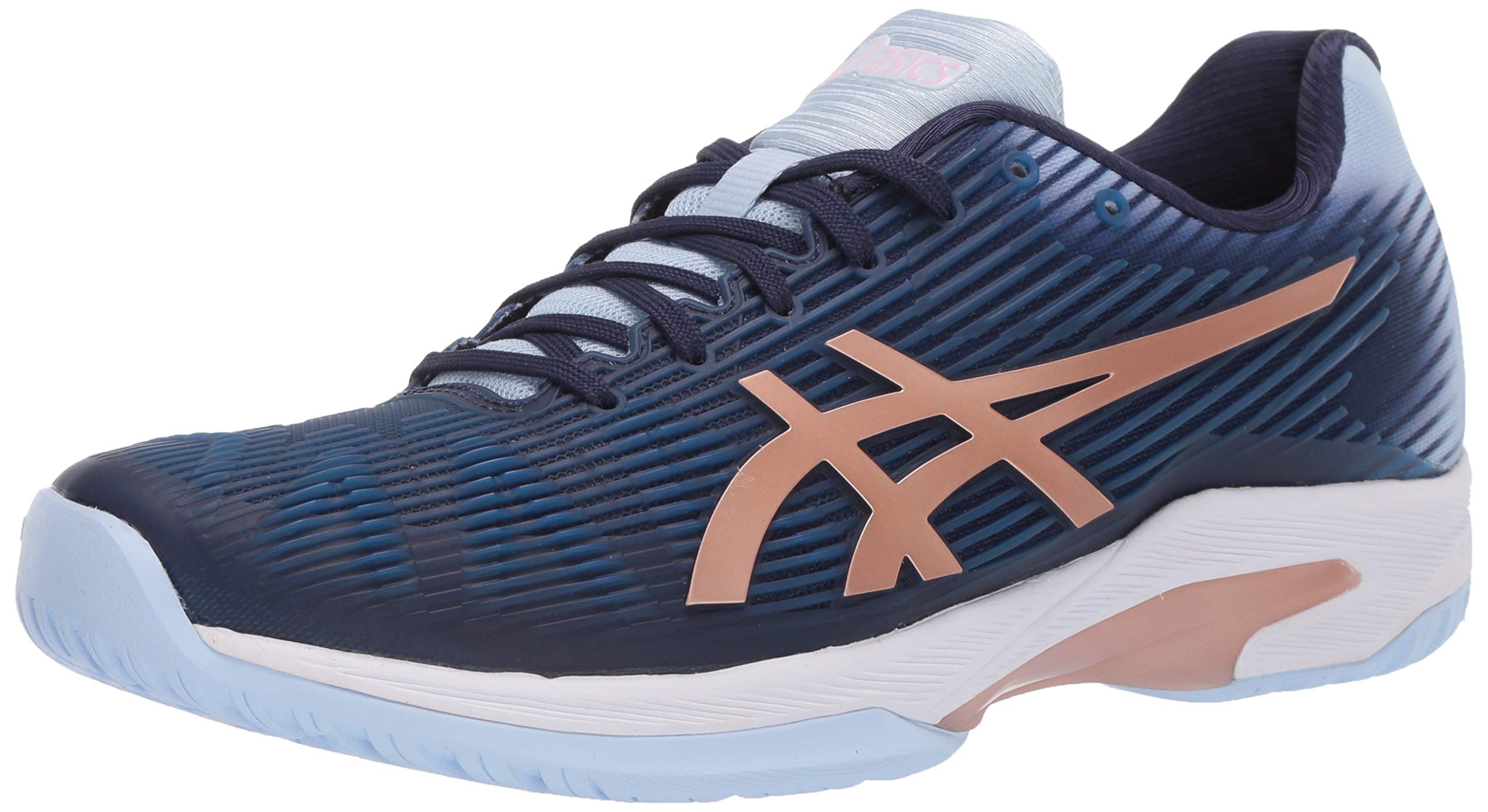 ASICS Women's Solution Speed FlyteFoam Tennis Shoes, 10.5, Peacoat/Rose Gold