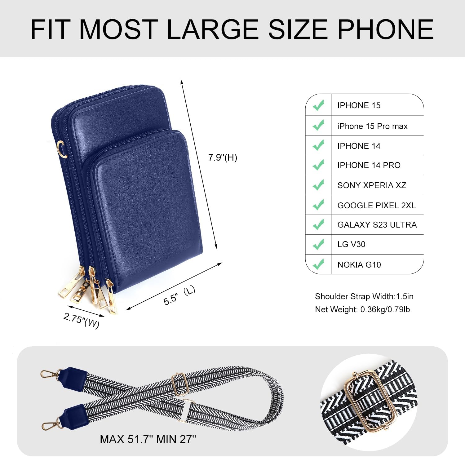 Crossbody Cellphone Purse Women Touch Screen Bag RFID Blocking Wallet Handbag Shoulder Strap image 5