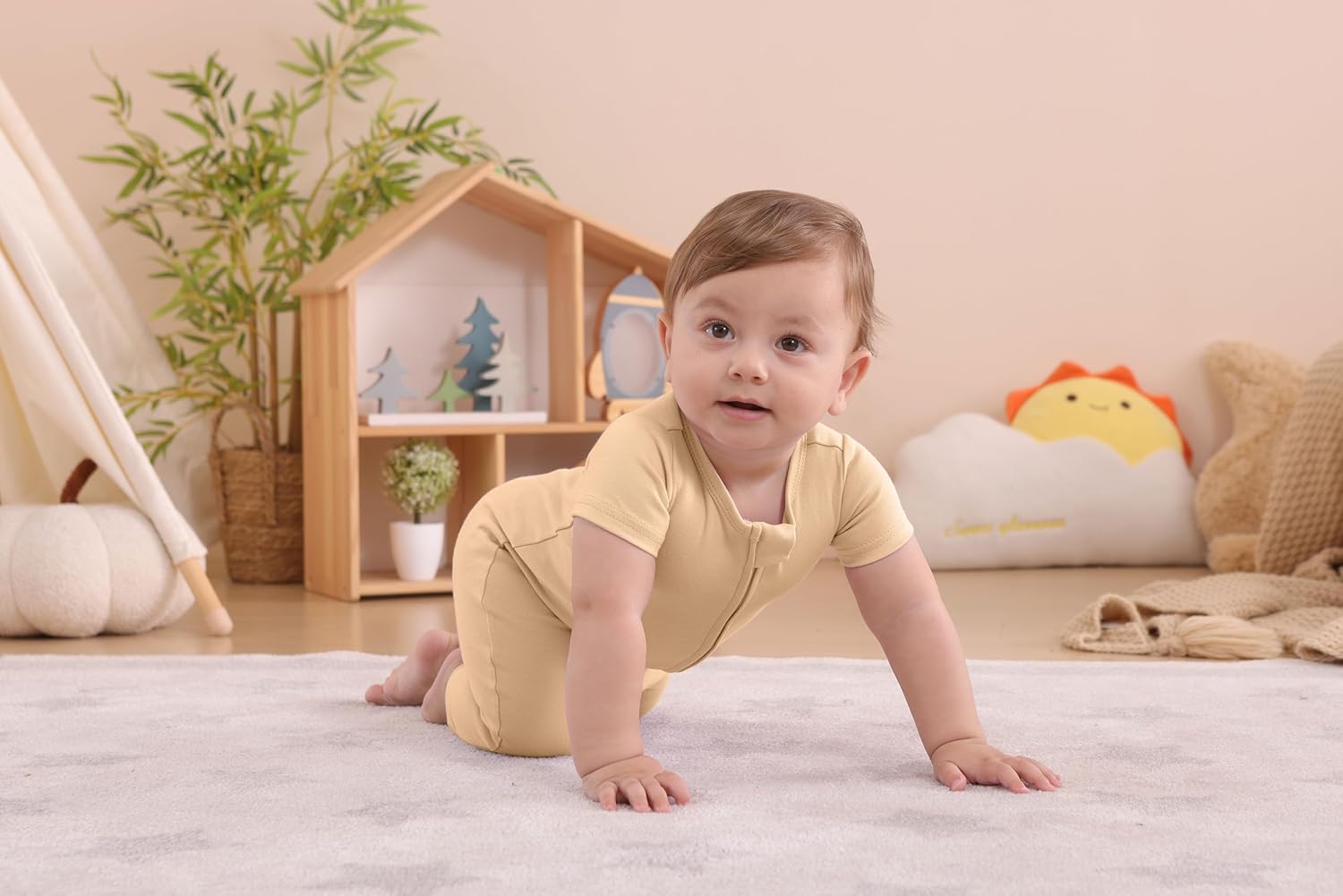 GUISBY Footless Short Sleeve Baby Pajamas with Zipper Cotton Infant Sleepwear - Image 7