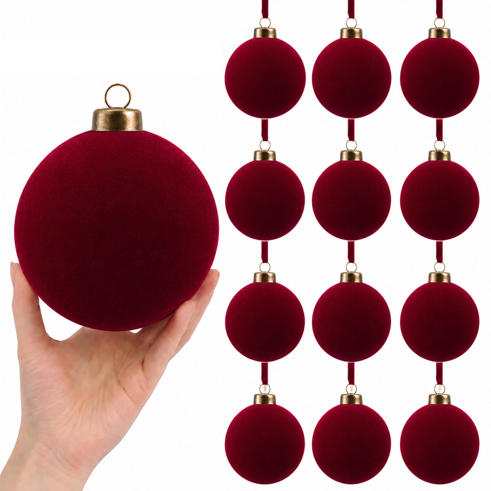12 Pcs Large Christmas Velvet Ball Ornaments 4 Inch