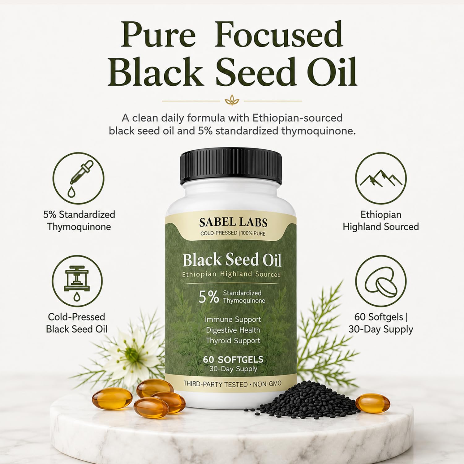 Ethiopian Black Seed Oil Capsules, Cold Pressed, 60 Count — Amazon image 2