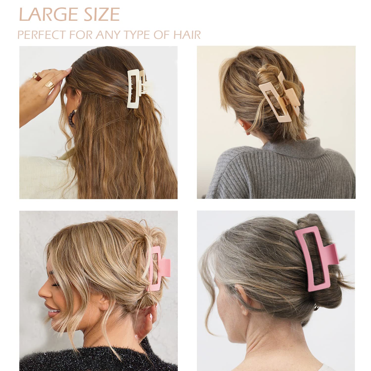 Large Hair Claw Clips 12 Pack, Flower Hair Clips for Thin Hair, Big Square Matte Strong hold for Thick Hair, 3 Styles Hair Clips for Women Thick Hair Pink Colors - Image 4