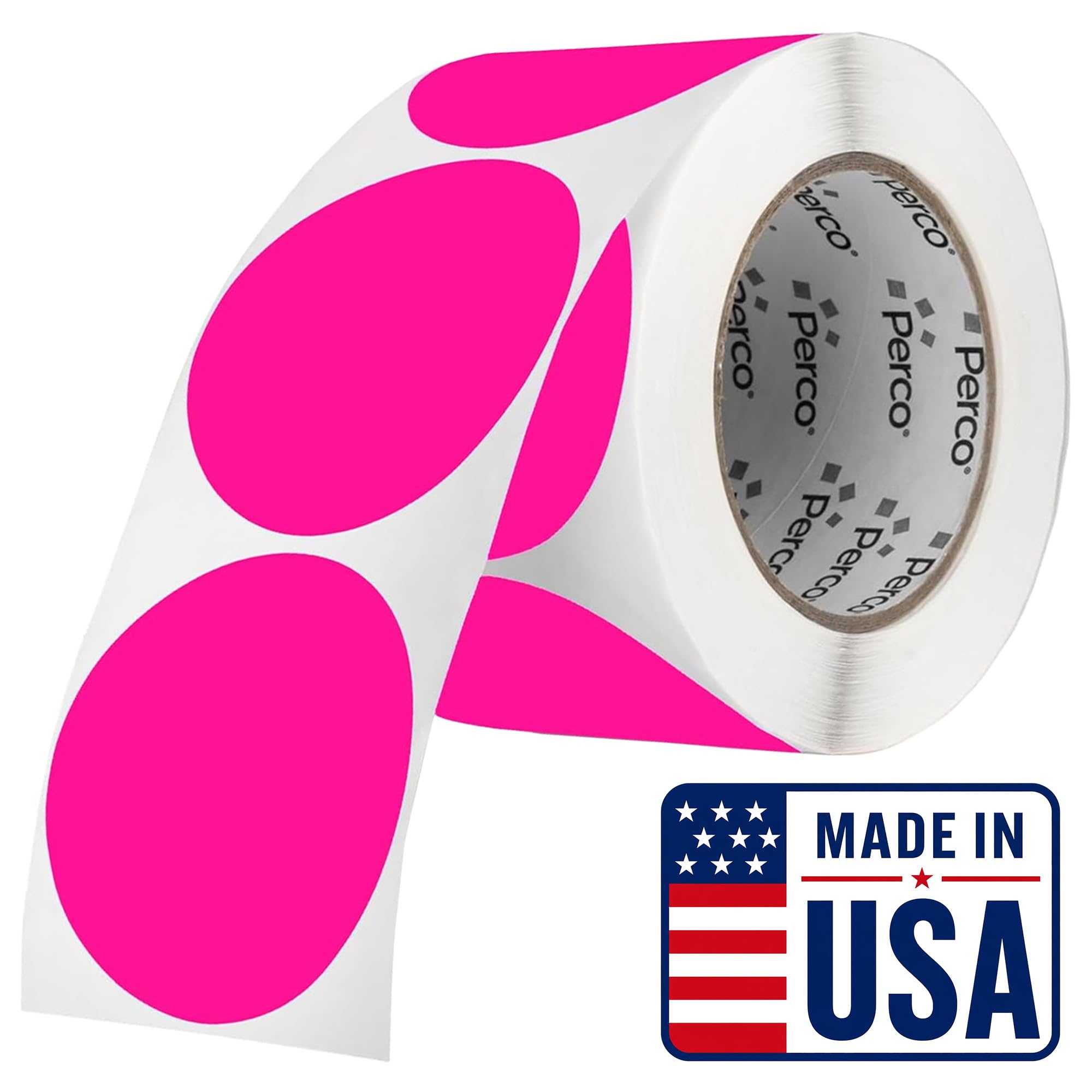 Perco Neon Pink Round Circle Dot Sticker 3-Inch Labels with Easy-Tear Perforation, 500 Stickers per Roll - Promo, Event &amp; Gift Packaging Labels, High Visibility, Strong Adhesive - Made in USA