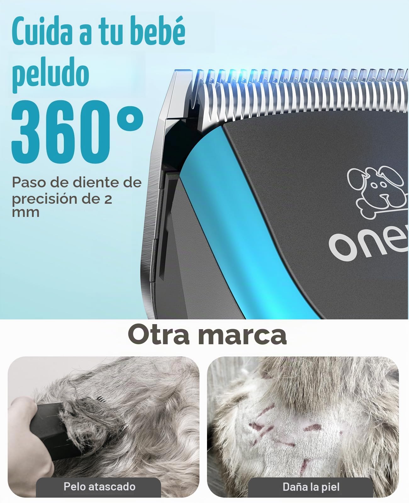 oneisall Cortapelos profesionales para pelo grueso, cortaúñas para perros para cacapú, cortadora de aseo de perros resistente con hoja de metal desmontable, cortadora inalámbrica para mascotas