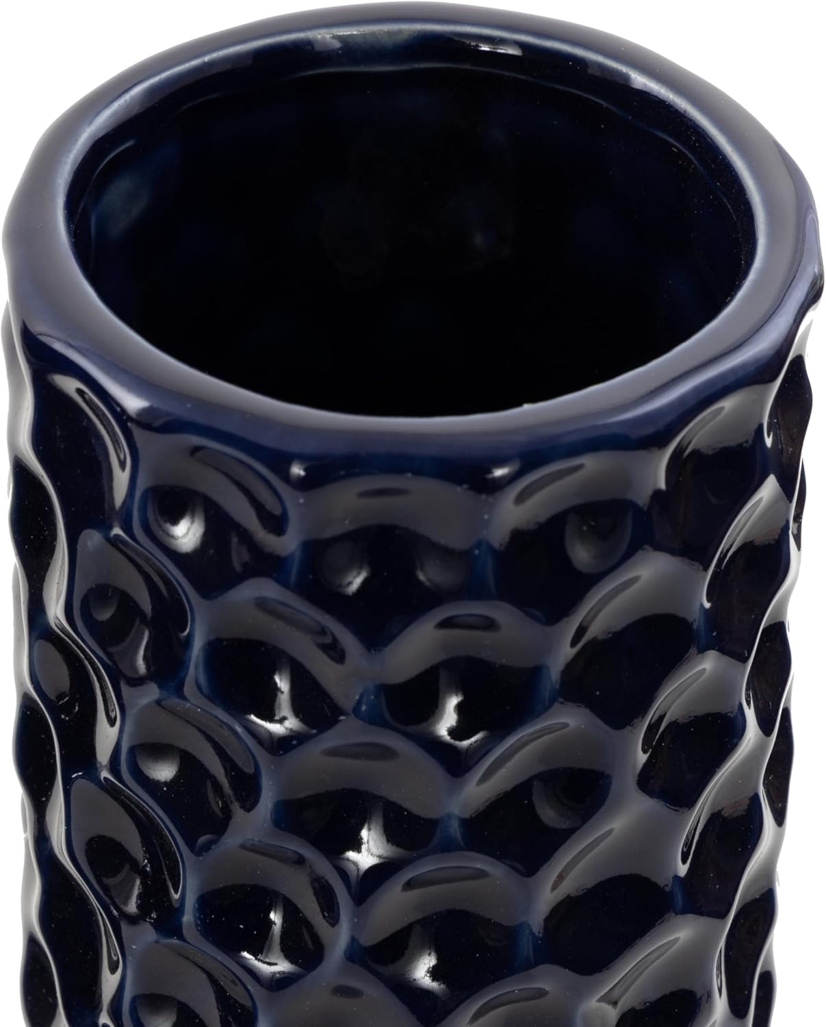 Deco 79 Ceramic Decorative Vase Centerpiece Vases with Varying Patterns, set of 3 Flower Vases for Home Decoration 3" x 3" x 12", Dark Blue