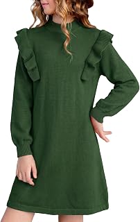 Girls Fall Solid Knit Ruffle Long Sleeve Sweater Dress Size 6-15 Years Old