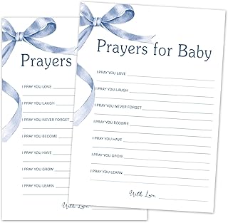 Prayers for The Baby Game Set, 30 Blue Bow Baby Shower Party Game Cards, Gender Reveal Party Announcement & Activities Supplies -B11