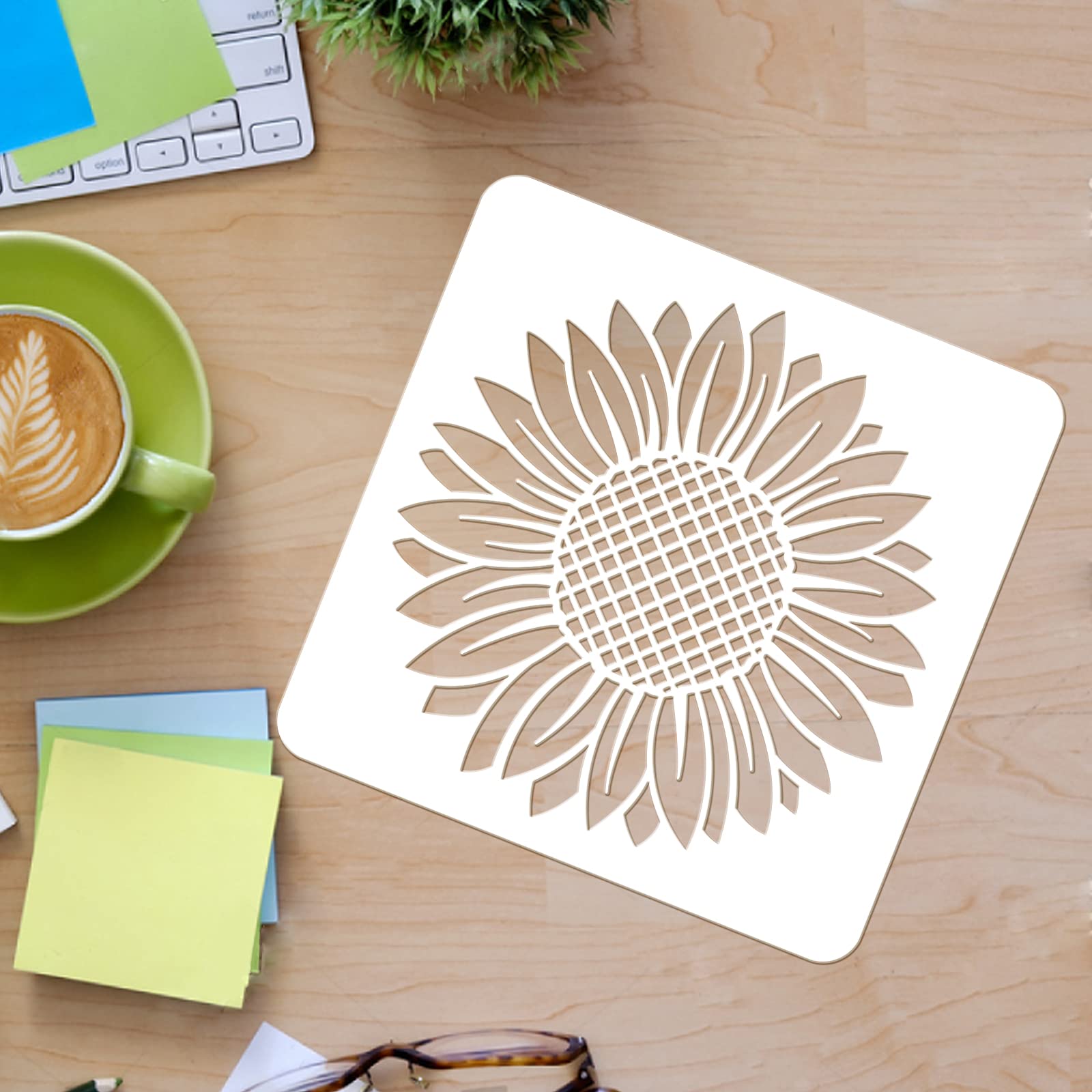 FINGERINSPIRE Modello per stencil girasole 30x30 cm Stencil per pittura a fiori grandi in plastica Stencil quadrati riutilizzabili per dipingere su pareti in legno