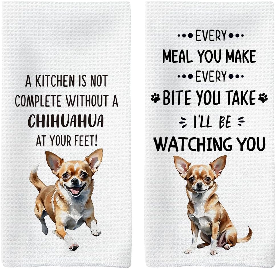 Chihuahua Gifts Kitchen Towels Set of 2, Chihuahua Gifts for Women, ChihuahuaDog Dishcloths Dish Towels Tea Towels, ChihuahuaDog Hand Towels, Dog Kitchen Bathroom Decor, 16x24inch