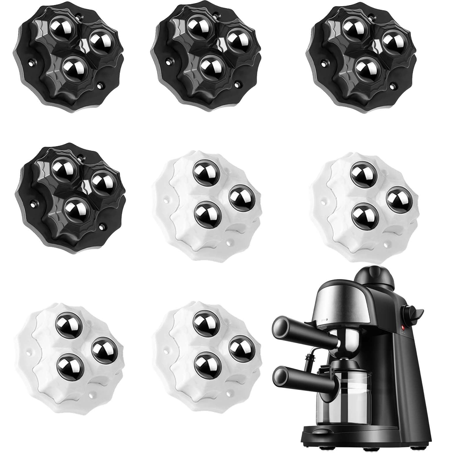 Produktbild von Selbstklebende Mini-Rollen 8 Stück – 360° Schwenkbar, 4,5 Kg Tragkraft Pro Rolle, ABS & Edelstahl, Für Möbel & Küchengeräte