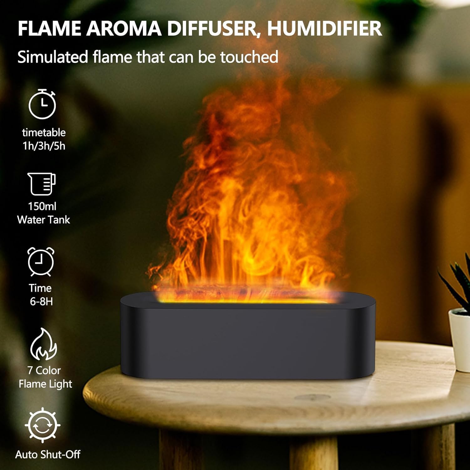Luchtbevochtigers, 7 kleuren Etherische Olie Diffuser, Aromadiffuser met vlameffect, Aroma Diffuser, Waterloze Automatische, voor Thuis, Kantoor, Yoga