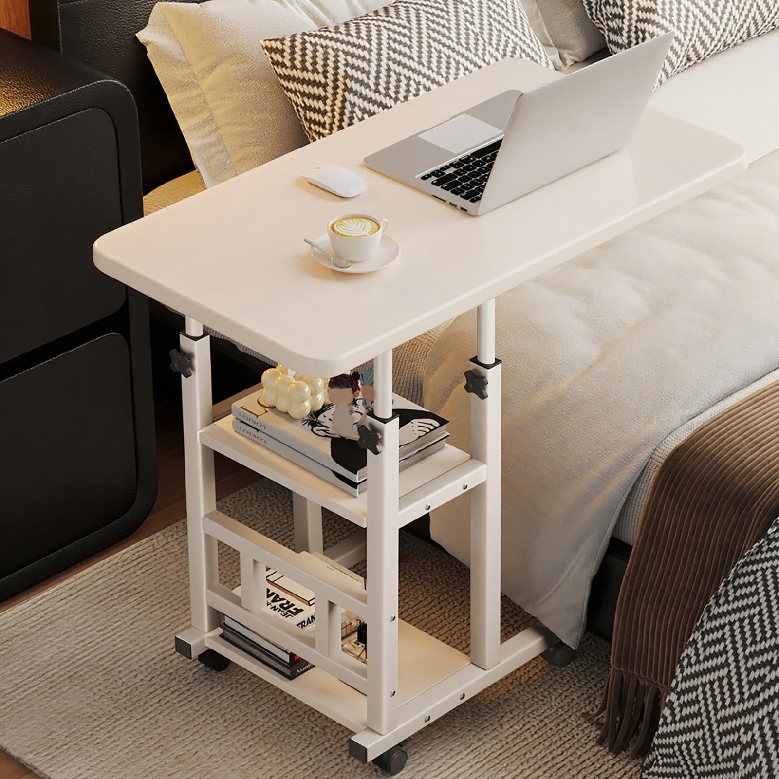 SXZenSpace Adjustable Rolling Overload TableHeightAdjustable Laptop Desk (6591CM) for Bed & Sofa Perfect Reading/Breakfast (White 60cm/23.6in)