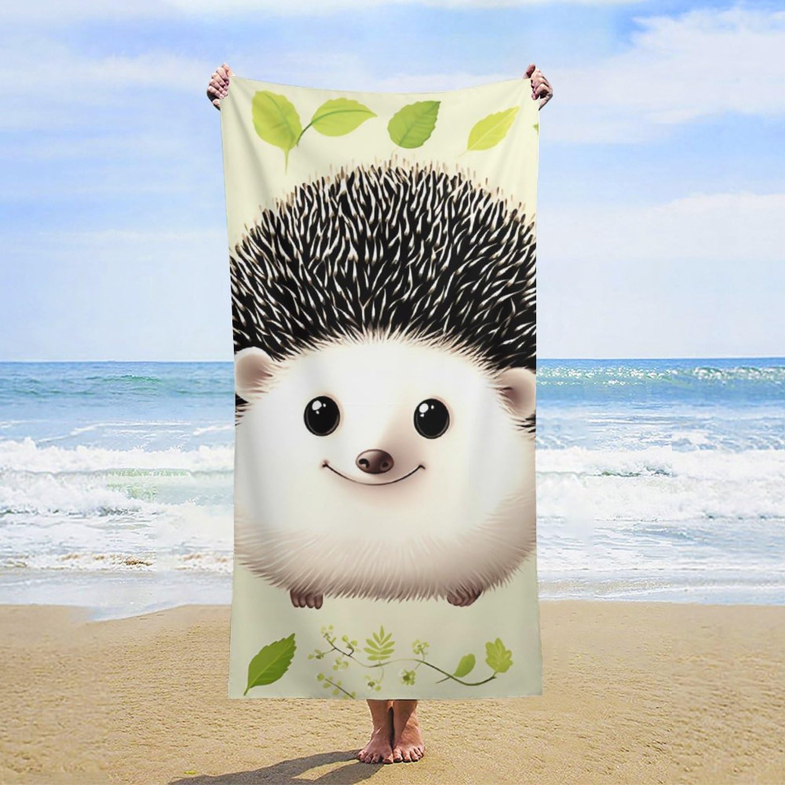NTVOWPZO Cute Hedgehog Beach Towel Oversized Microfiber Bath Towels Lightweight Sand Proof Beach Towels Absorbent Pool Towels for Swimming Yoga Bathroom Towel 31.5" X 63"
