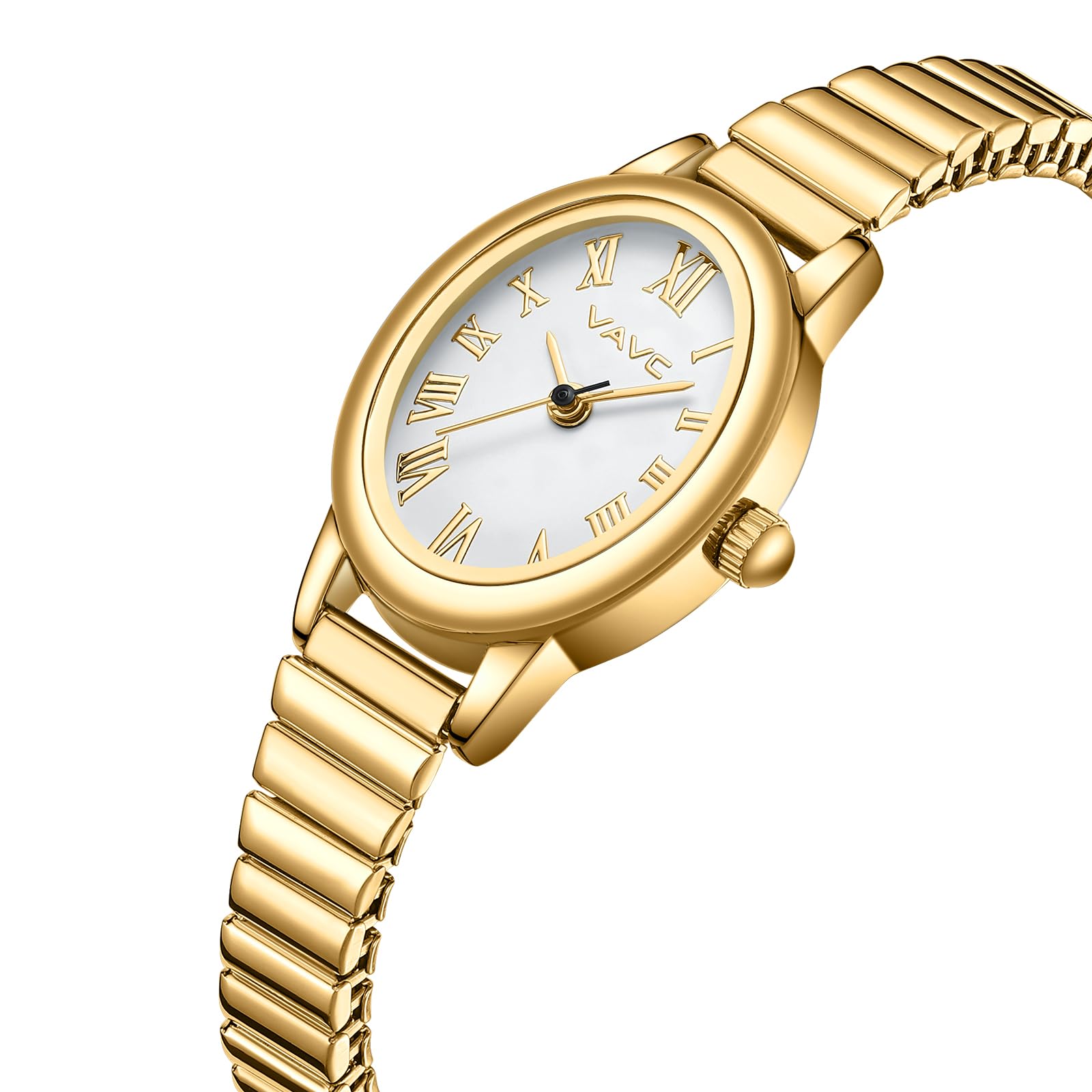 Small Gold Watches for Women,Analog Womens Watch with Stainless Steel Expansion Band,Oval Case Roman Dial,Water Resistant