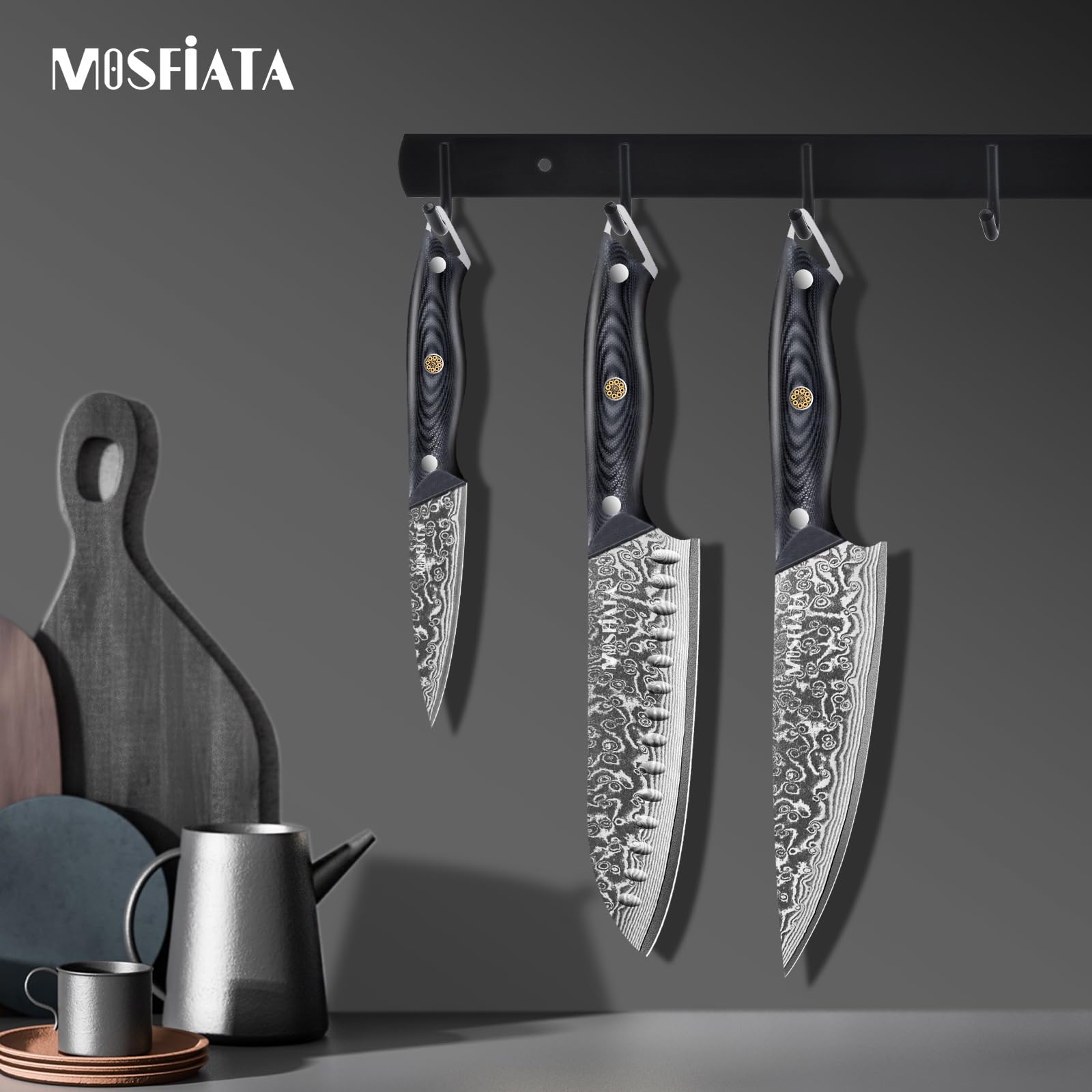 MOSFiATA Couteau de Chef Professionnel Damas 20 cm, Tranchant et Durable